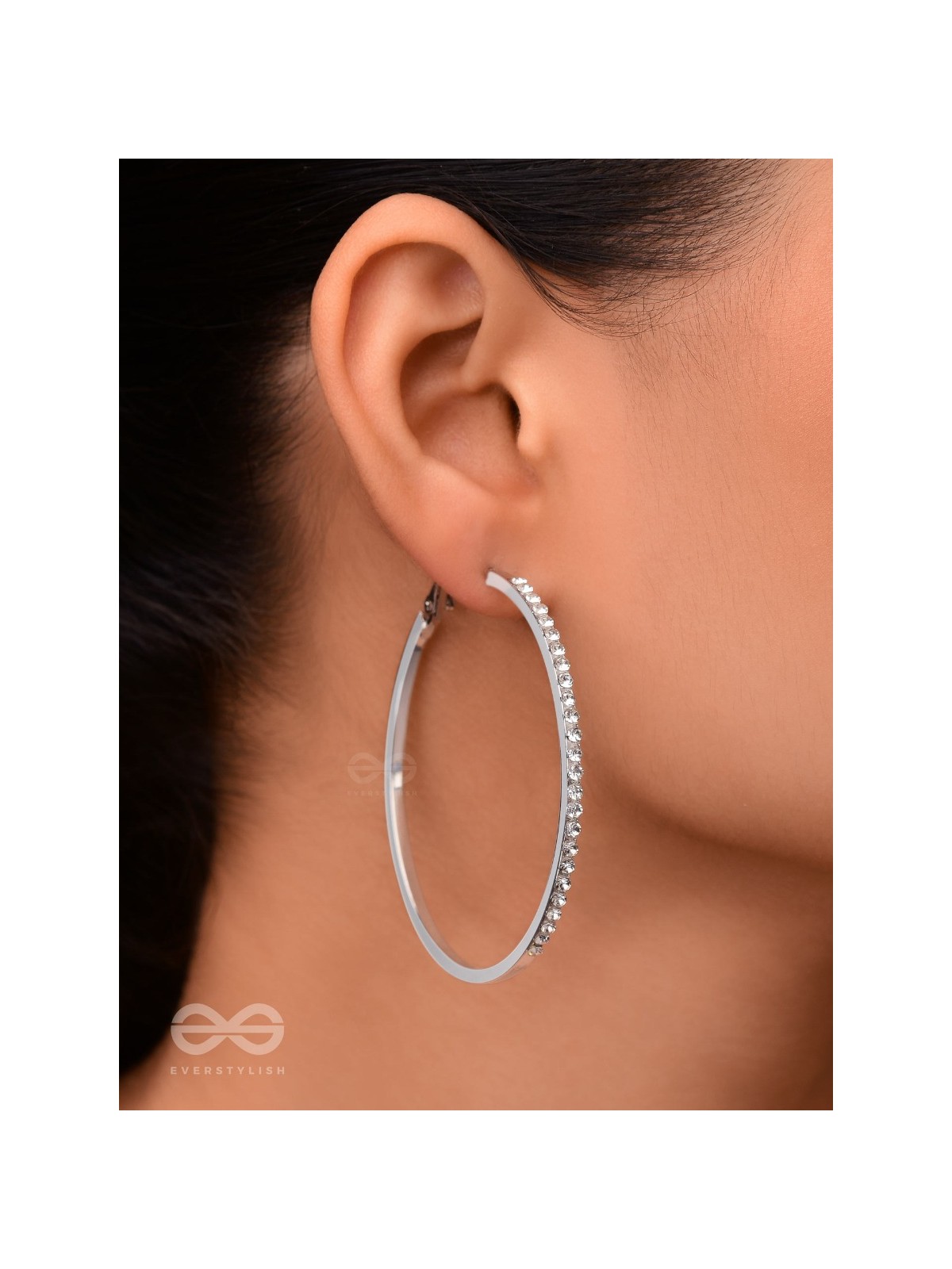 The Ring of Light- Silver Rhinestones Hoop Earrings