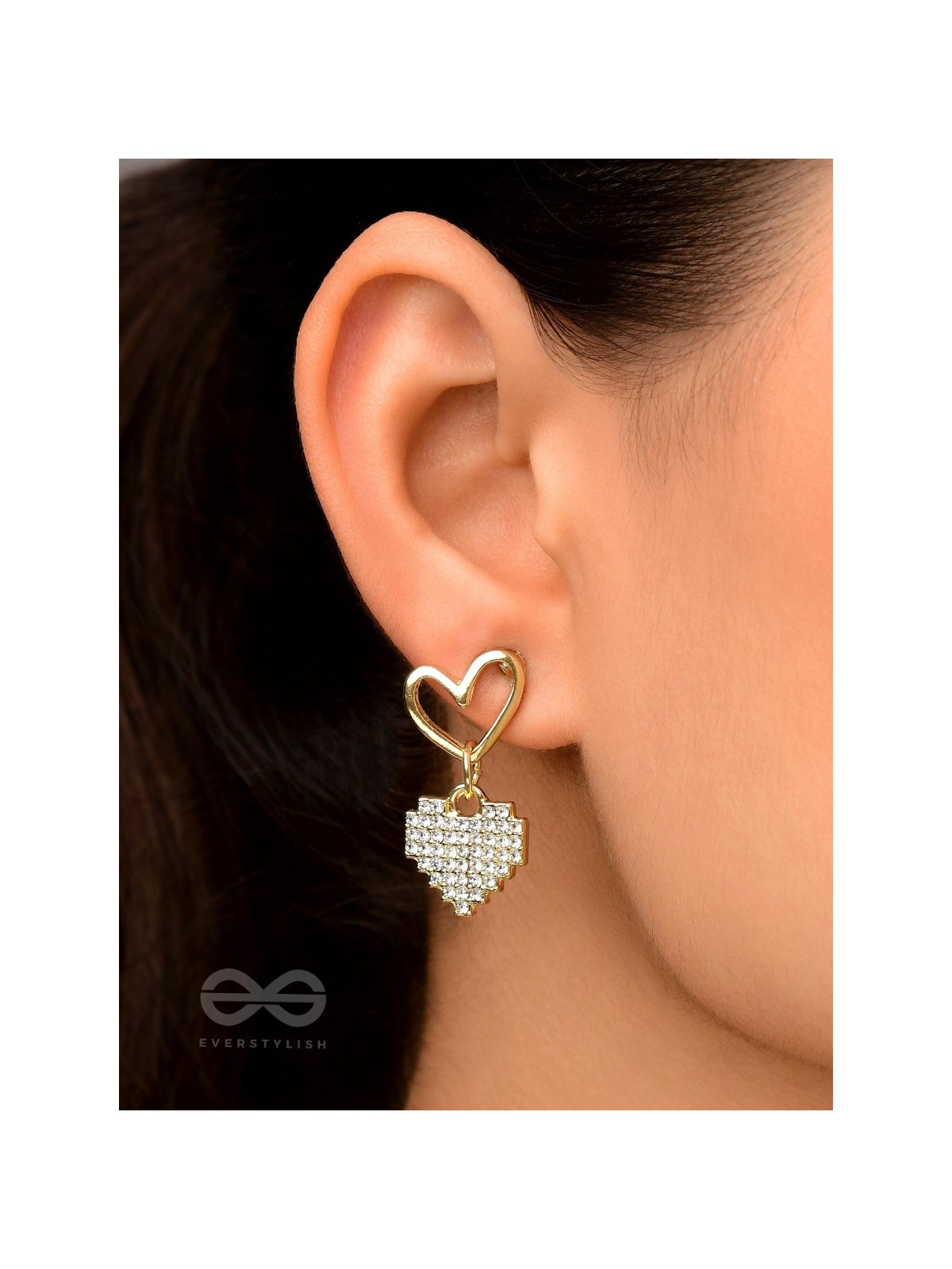 HEART-EYES- CLASSY GOLDEN RHINESTONES EARRINGS