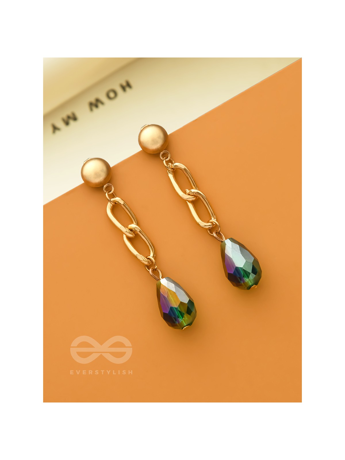 The Emerald Ocean- Green Crystal Golden Earrings
