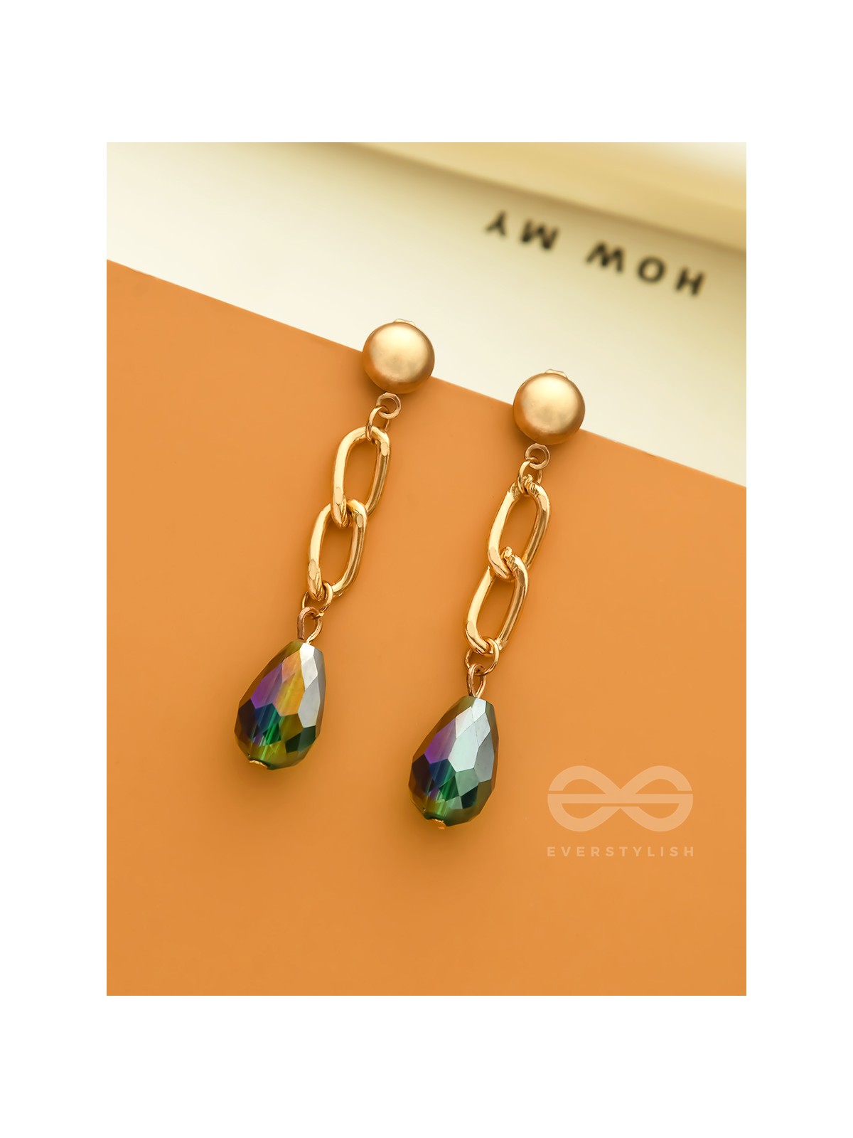 The Emerald Ocean- Green Crystal Golden Earrings