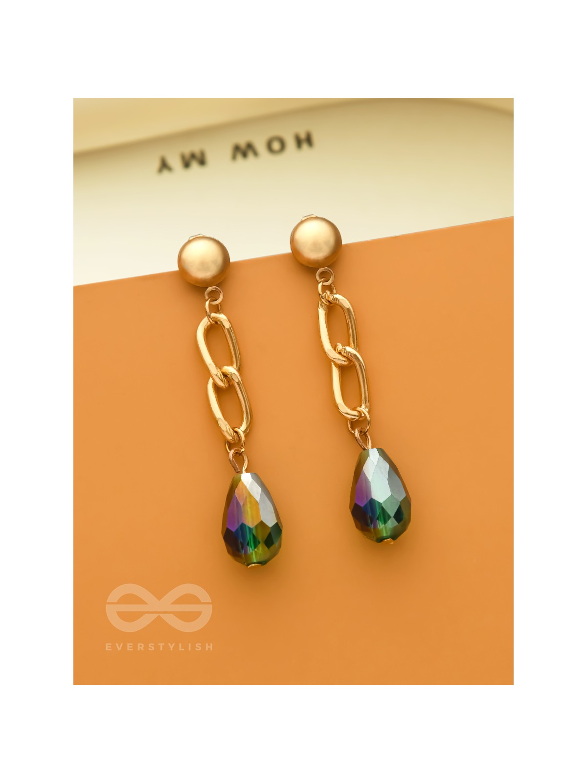 The Emerald Ocean- Green Crystal Golden Earrings