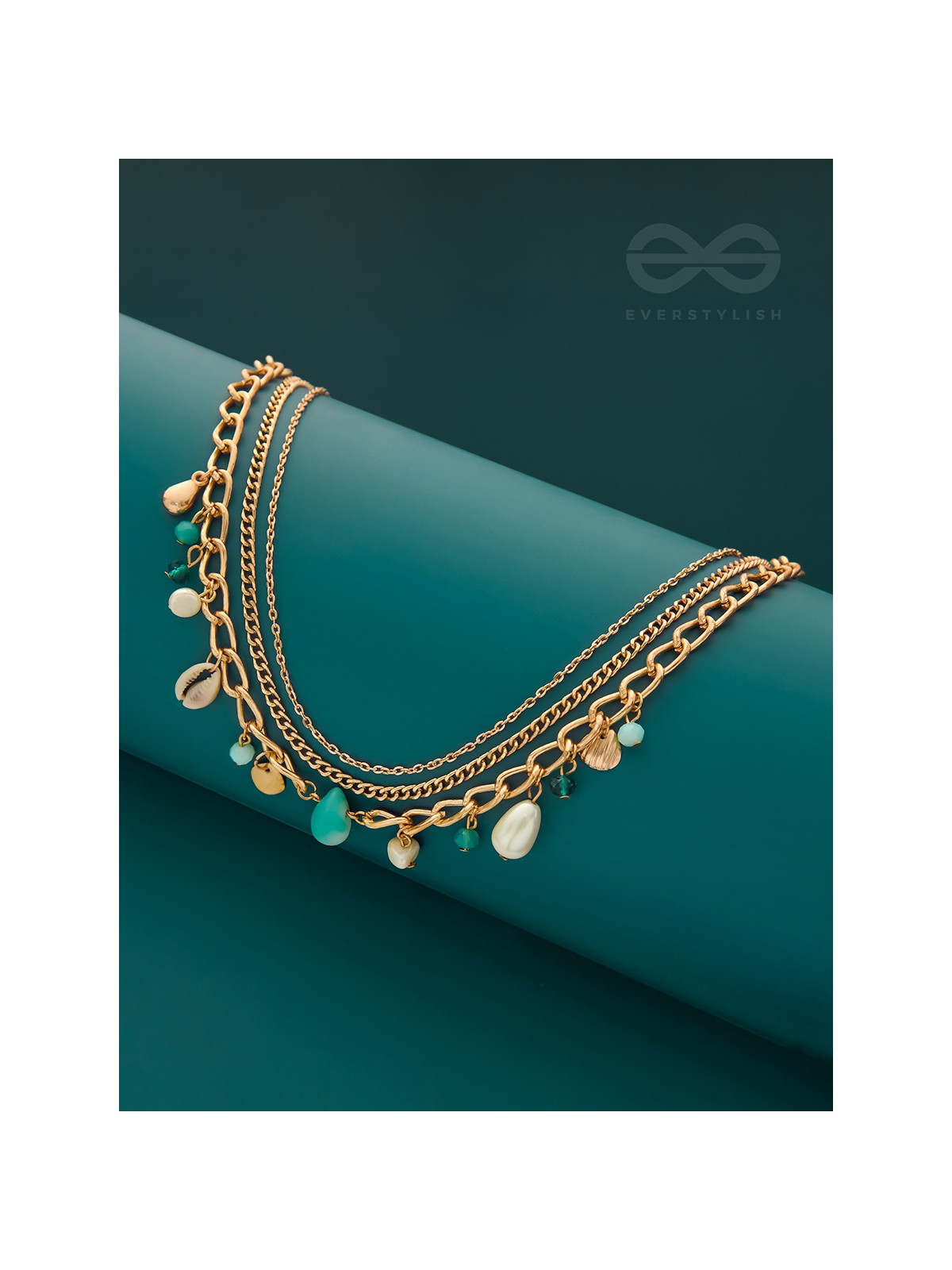 Beach'In- Multicolored Stones Studded Golden Neckpiece With Anti-Tarnish Coating 