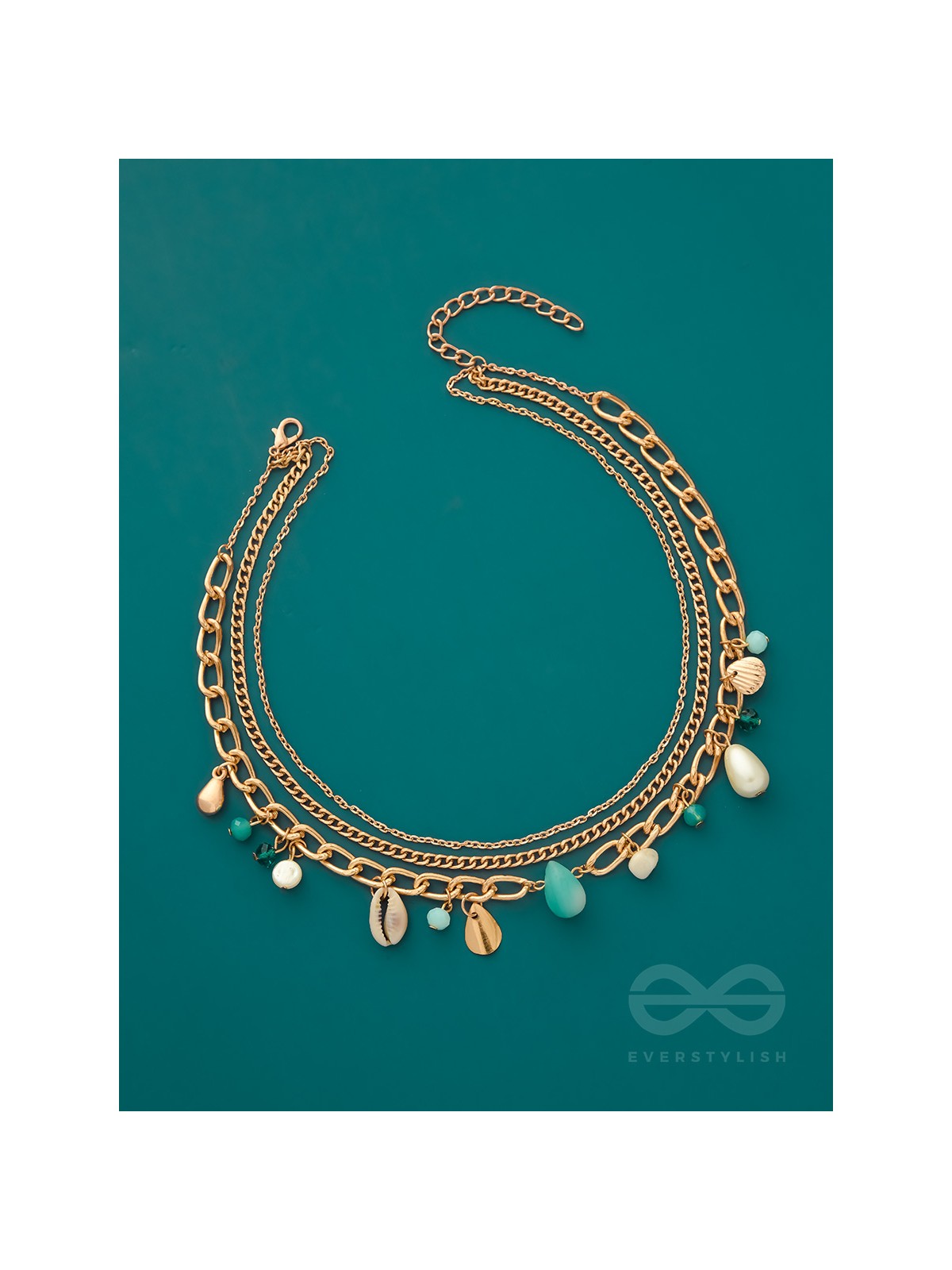 Beach'In- Multicolored Stones Studded Golden Neckpiece With Anti-Tarnish Coating 