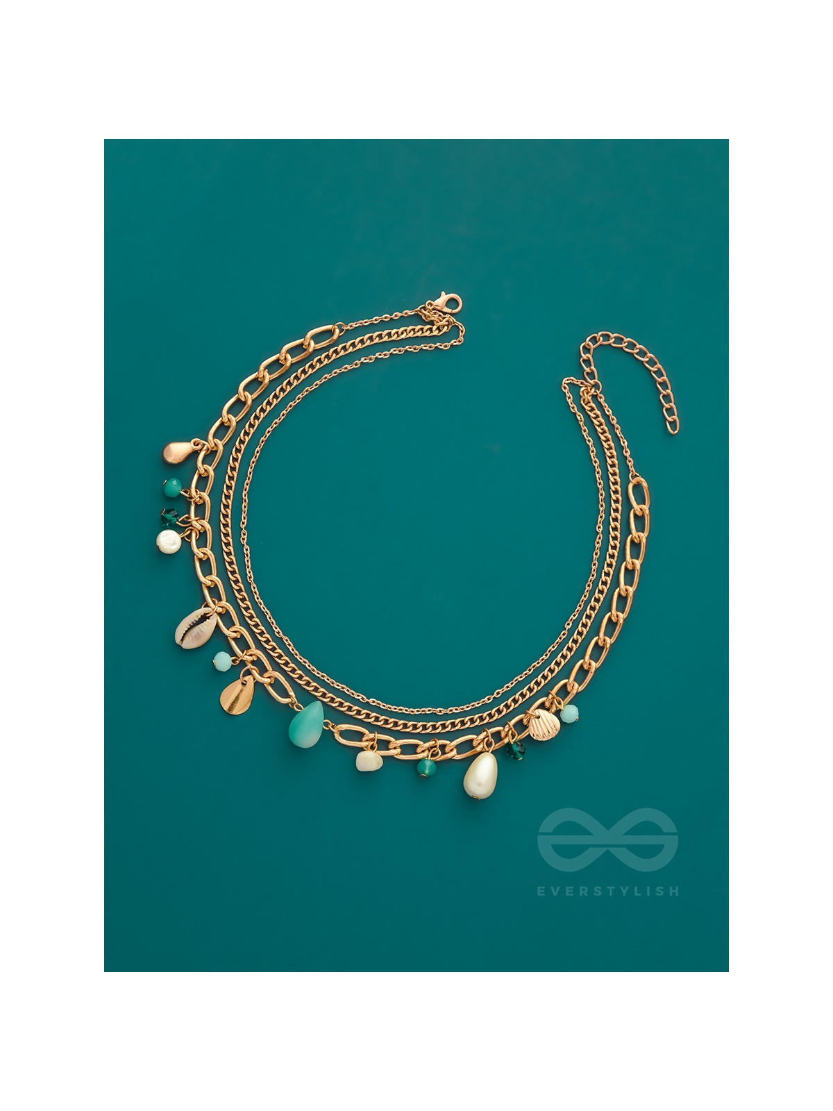 Beach'In- Multicolored Stones Studded Golden Neckpiece With Anti-Tarnish Coating 