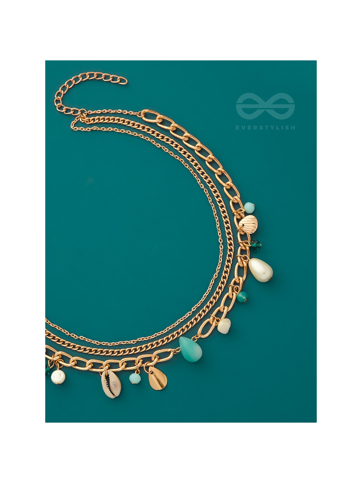 Beach'In- Multicolored Stones Studded Golden Neckpiece With Anti-Tarnish Coating 