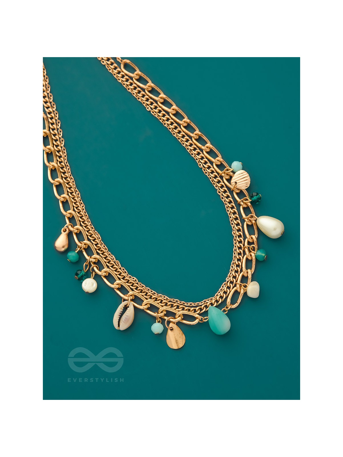 Beach'In- Multicolored Stones Studded Golden Neckpiece With Anti-Tarnish Coating 