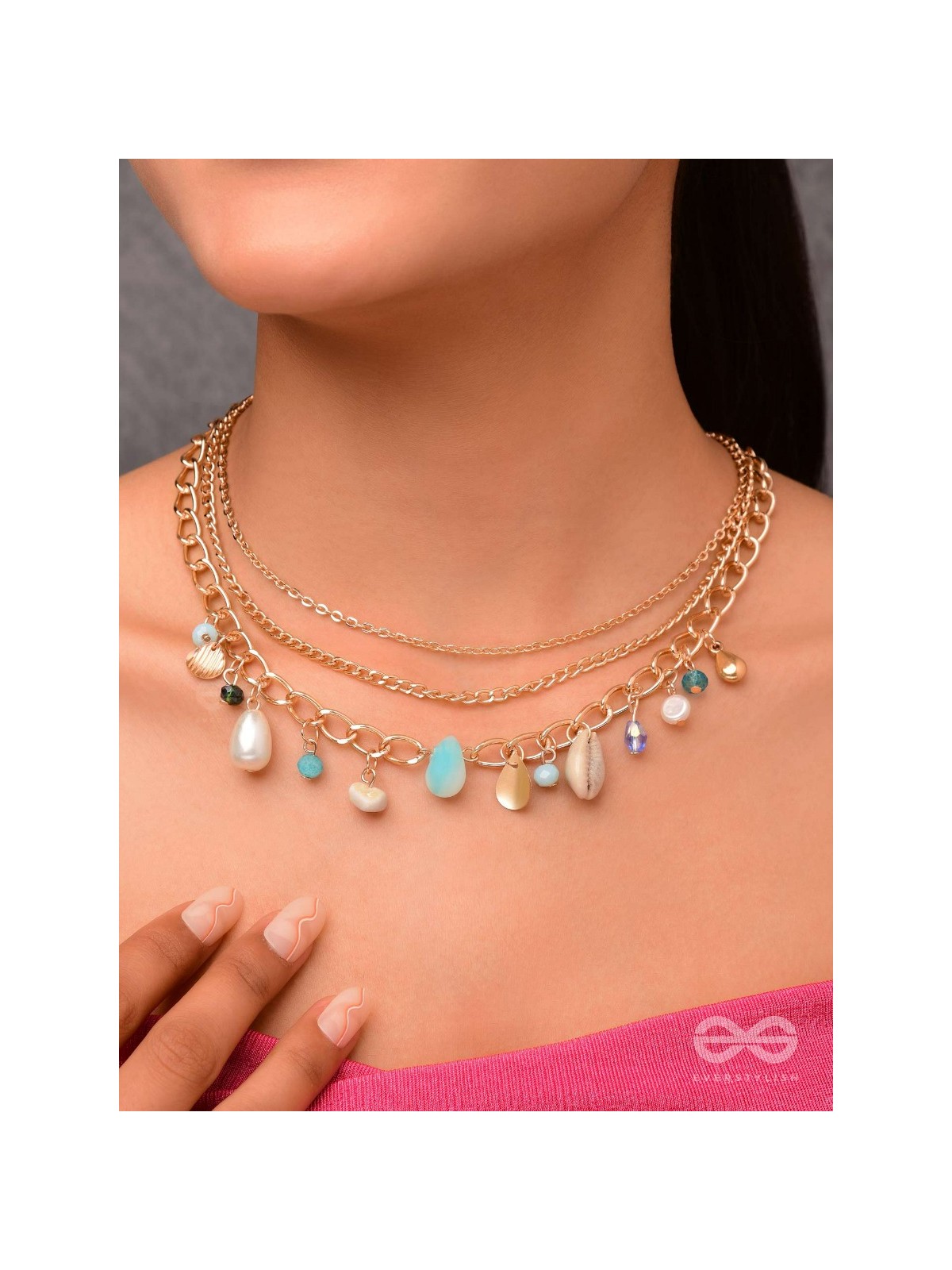 Beach'In- Multicolored Stones Studded Golden Neckpiece With Anti-Tarnish Coating 
