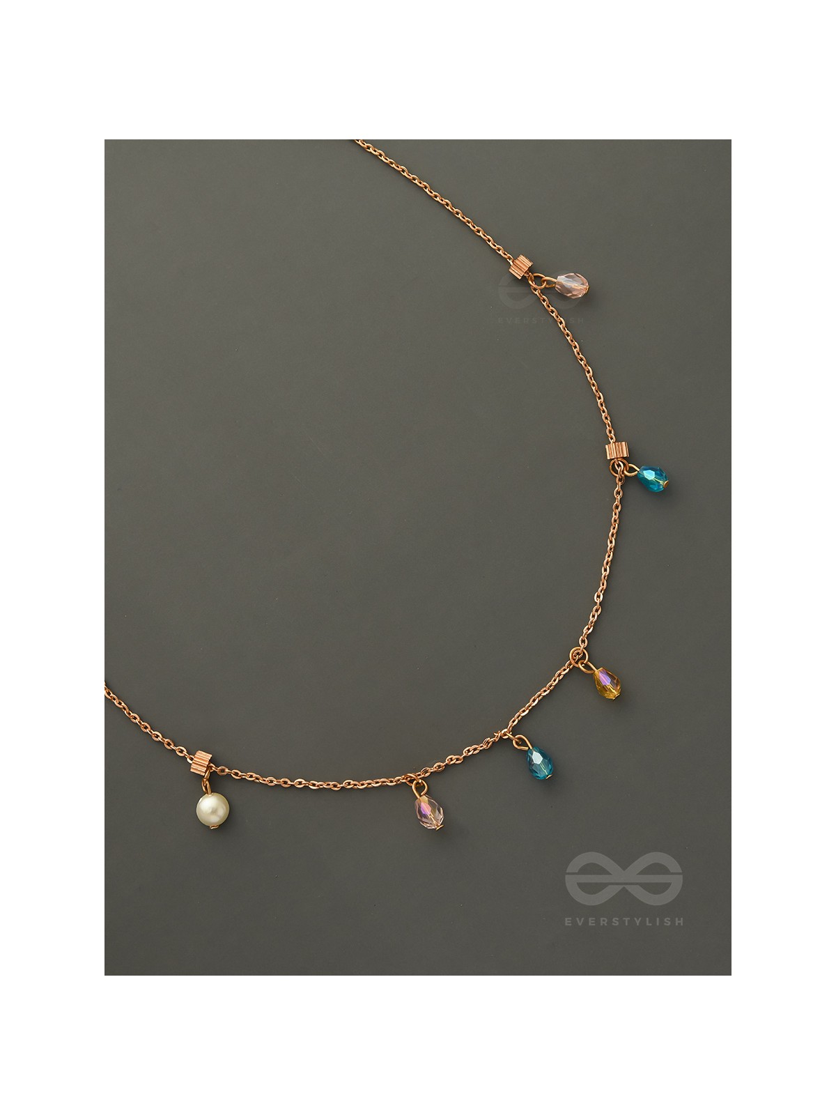 Rain In Paradise- Pearls And Crystals Studded Golden Necklace With Anti-Tarnish Coating