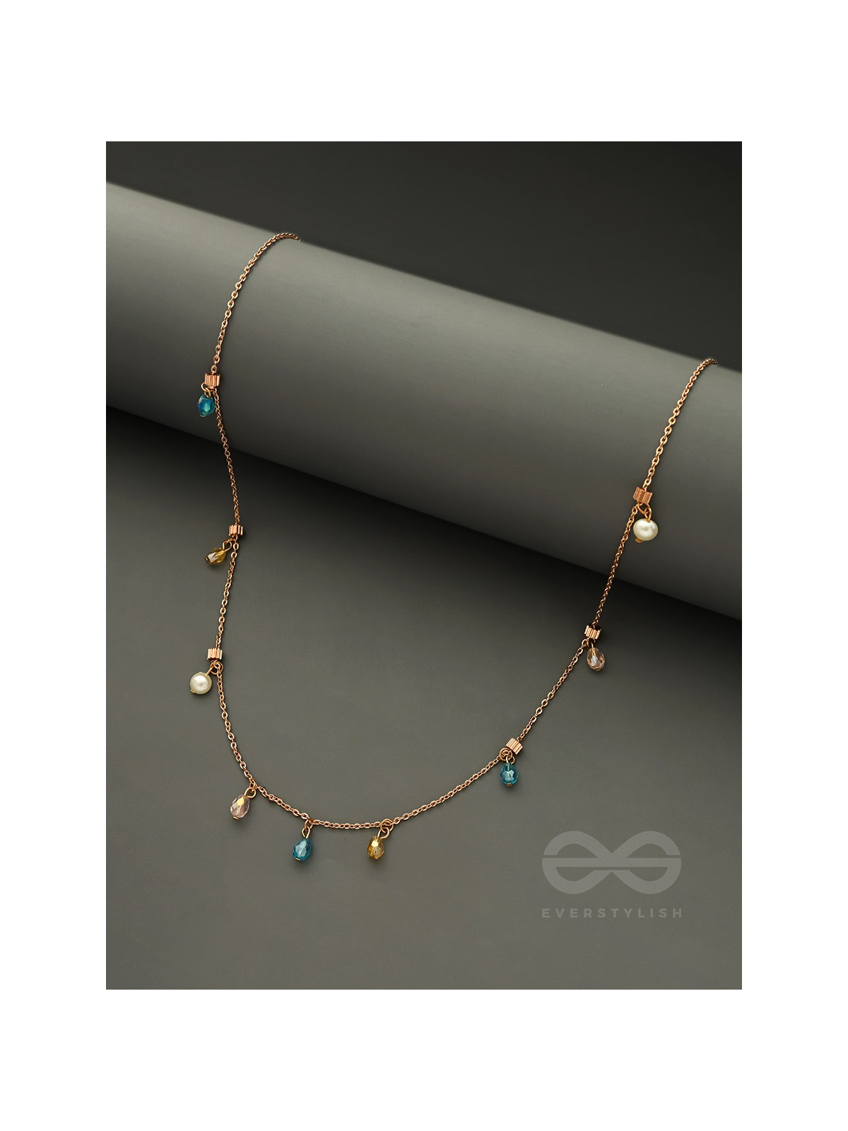 Rain In Paradise- Pearls And Crystals Studded Golden Necklace With Anti-Tarnish Coating