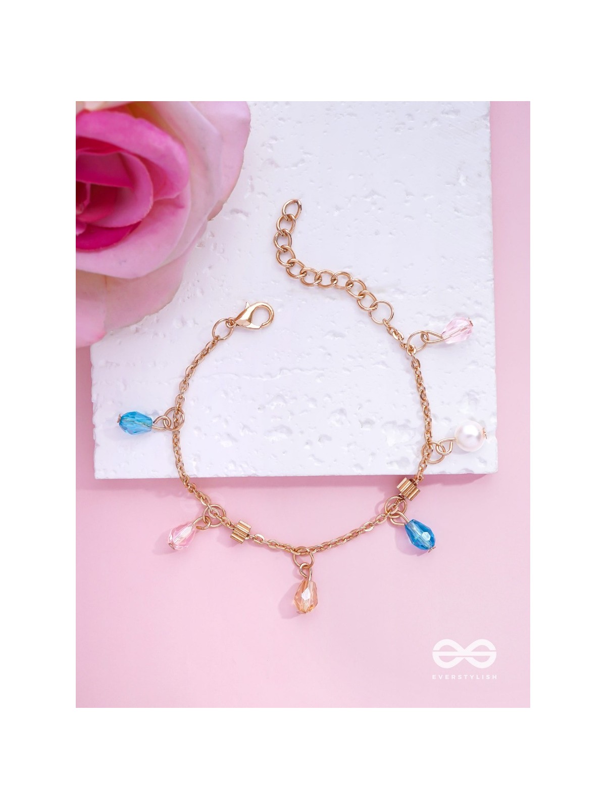 The Shimmering Sleet- Pearl and Crystals Studded Golden Bracelet