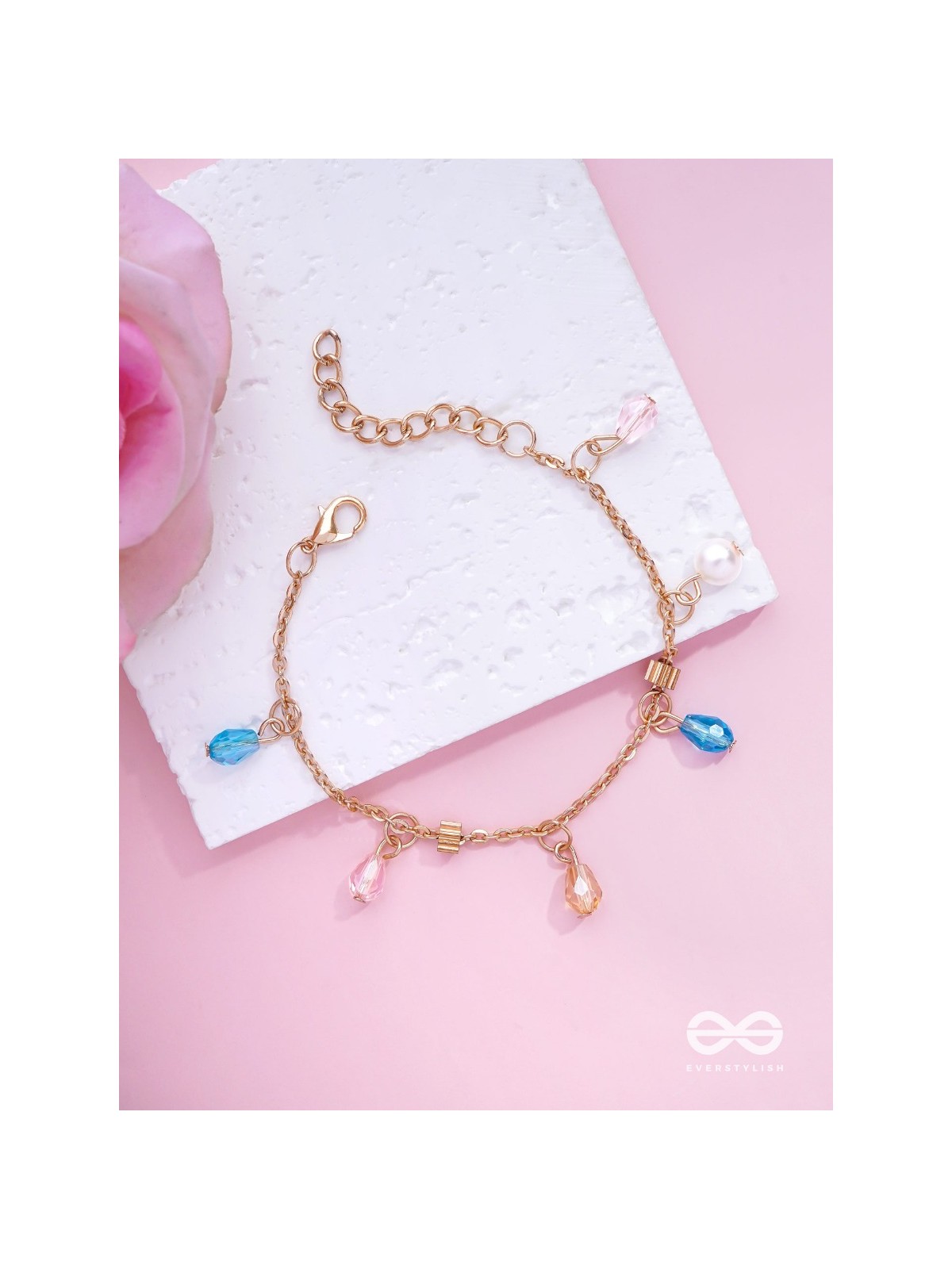 The Shimmering Sleet- Pearl and Crystals Studded Golden Bracelet