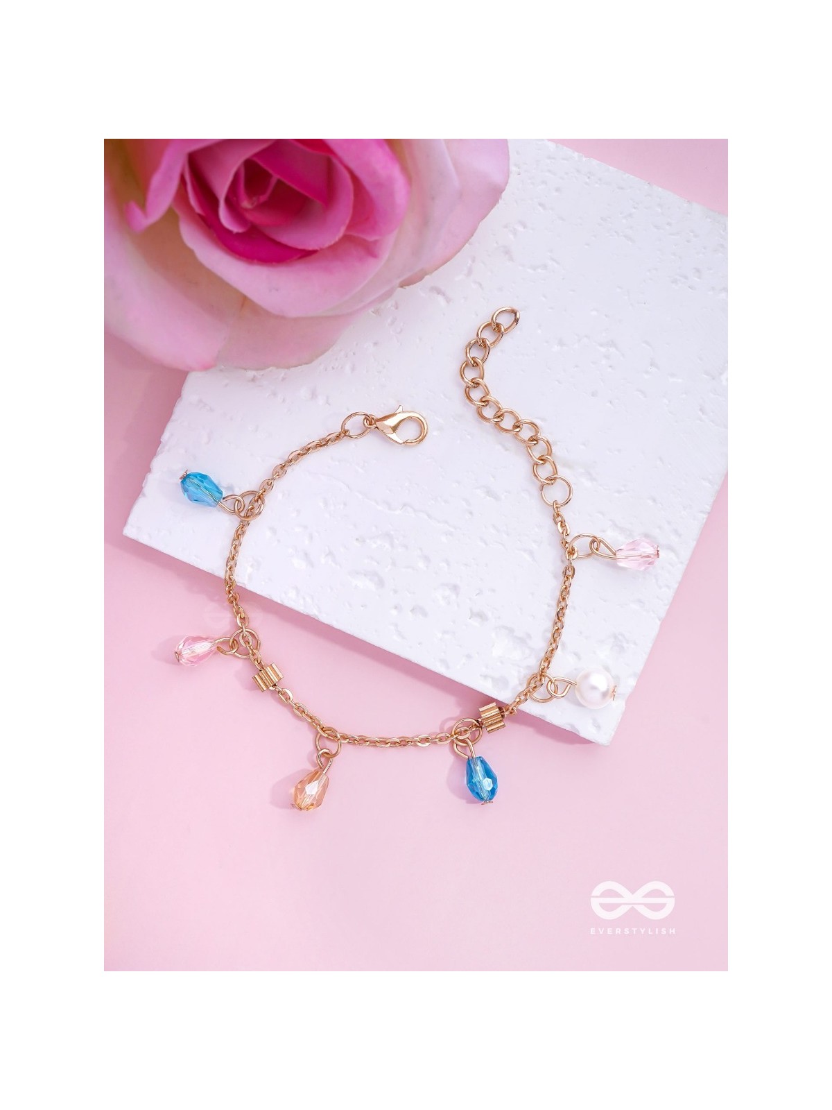 The Shimmering Sleet- Pearl and Crystals Studded Golden Bracelet