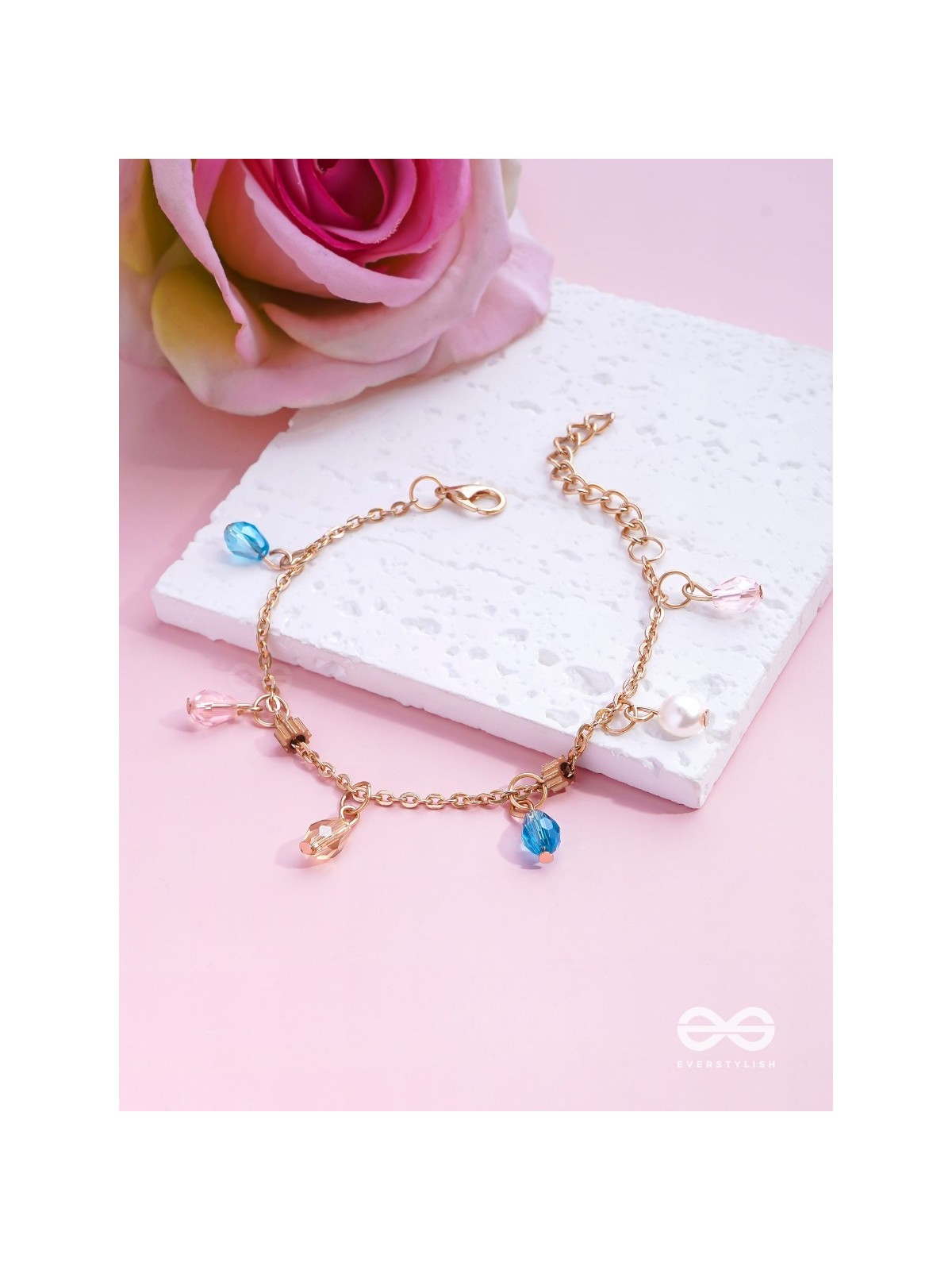 The Shimmering Sleet- Pearl and Crystals Studded Golden Bracelet