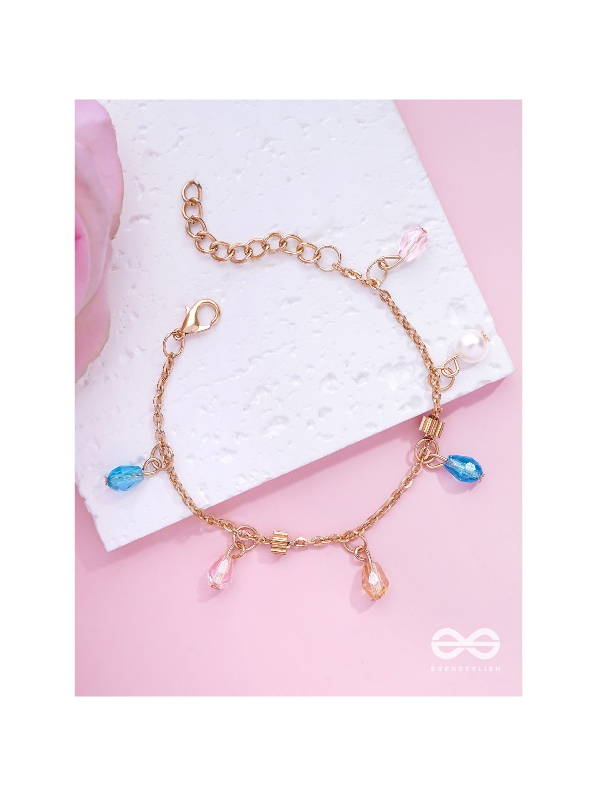 The Shimmering Sleet- Pearl and Crystals Studded Golden Bracelet