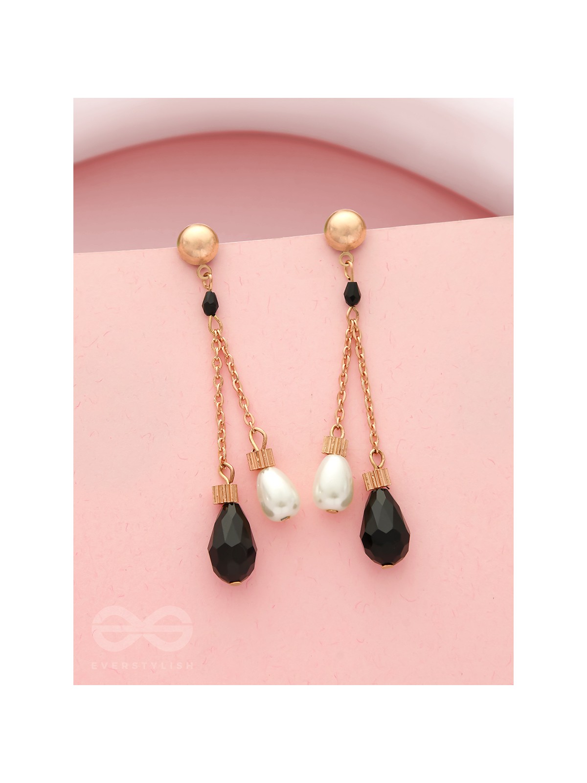 The Foggy Night- Black and White Golden Dangler Earrings