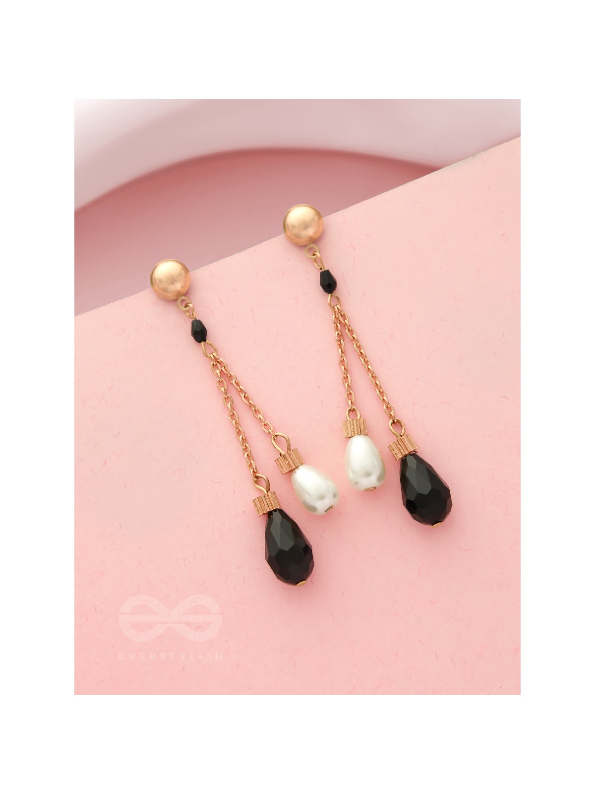 The Foggy Night- Black and White Golden Dangler Earrings