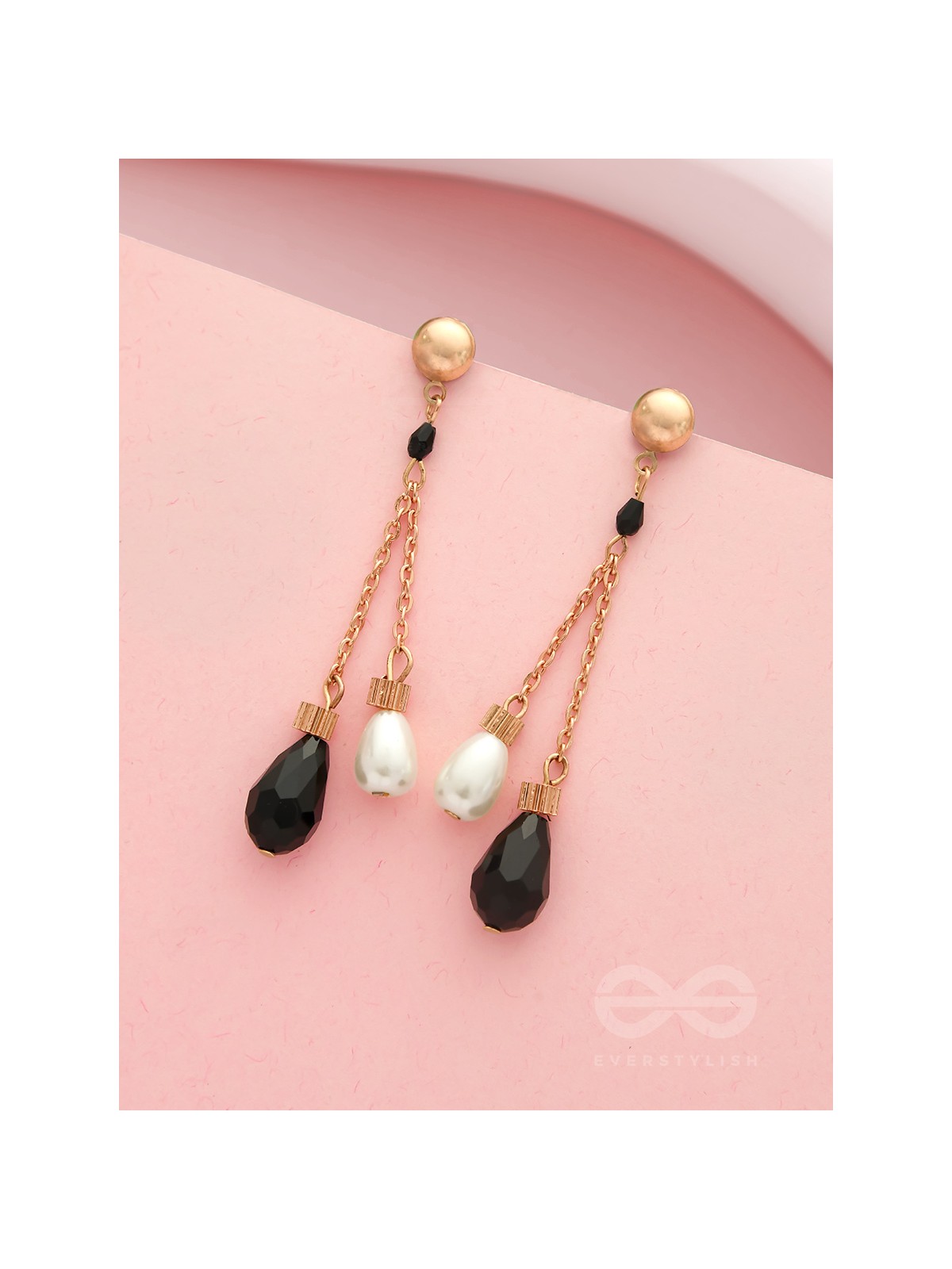 The Foggy Night- Black and White Golden Dangler Earrings