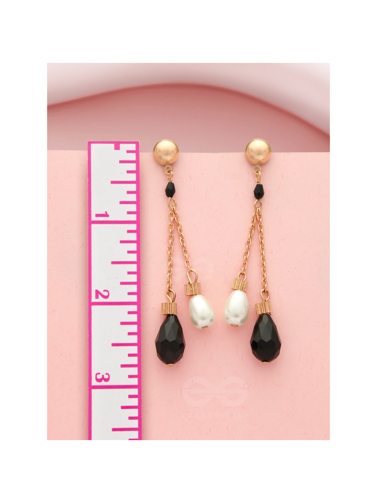 The Foggy Night- Black and White Golden Dangler Earrings