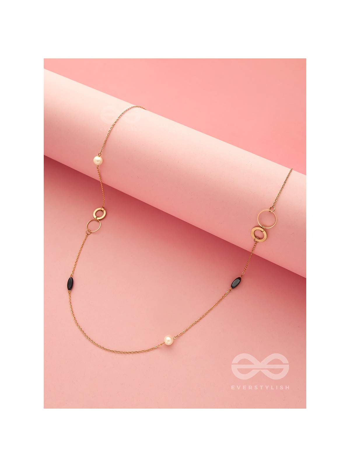 Yin And Yang- Pearl And Stone Studded Golden Necklace With Anti-Tarnish Coating 