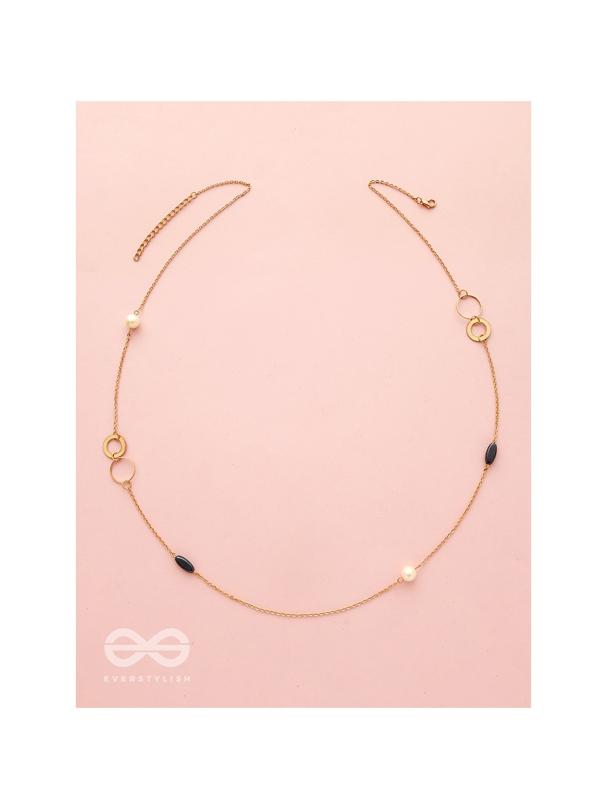 Yin And Yang- Pearl And Stone Studded Golden Necklace With Anti-Tarnish Coating 