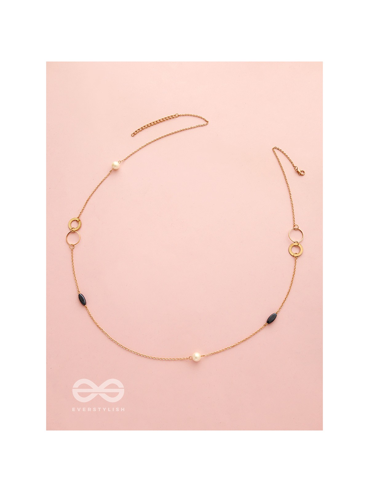 Yin And Yang- Pearl And Stone Studded Golden Necklace With Anti-Tarnish Coating 