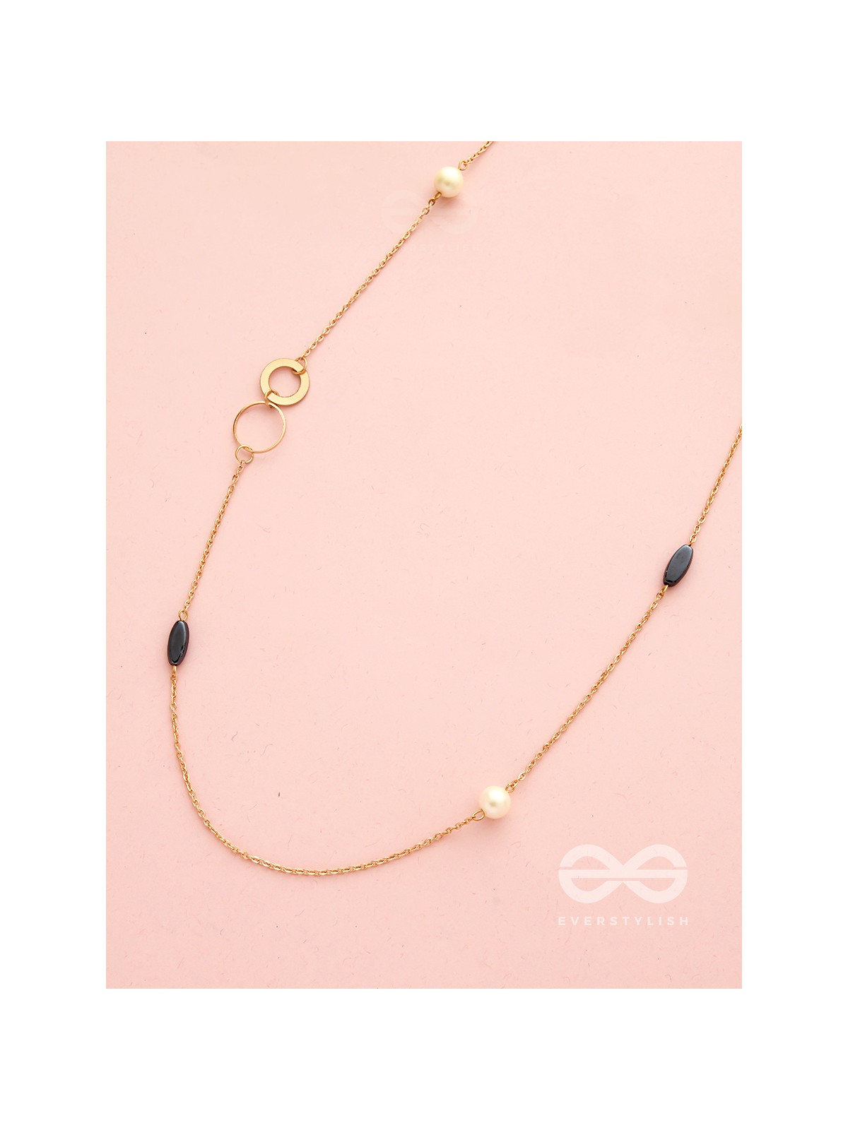 Yin And Yang- Pearl And Stone Studded Golden Necklace With Anti-Tarnish Coating 