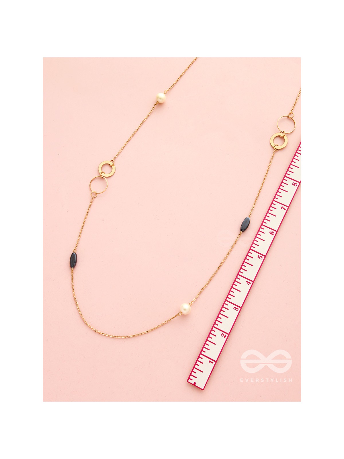 Yin And Yang- Pearl And Stone Studded Golden Necklace With Anti-Tarnish Coating 