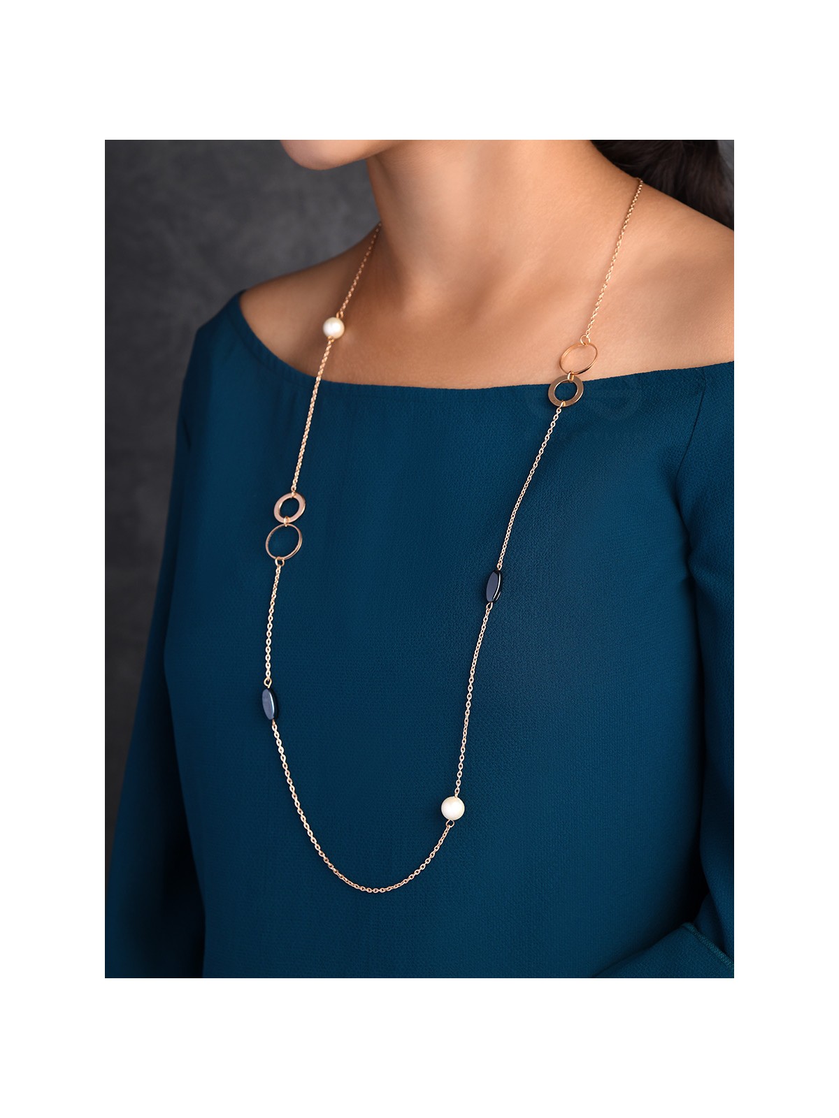 Yin And Yang- Pearl And Stone Studded Golden Necklace With Anti-Tarnish Coating 