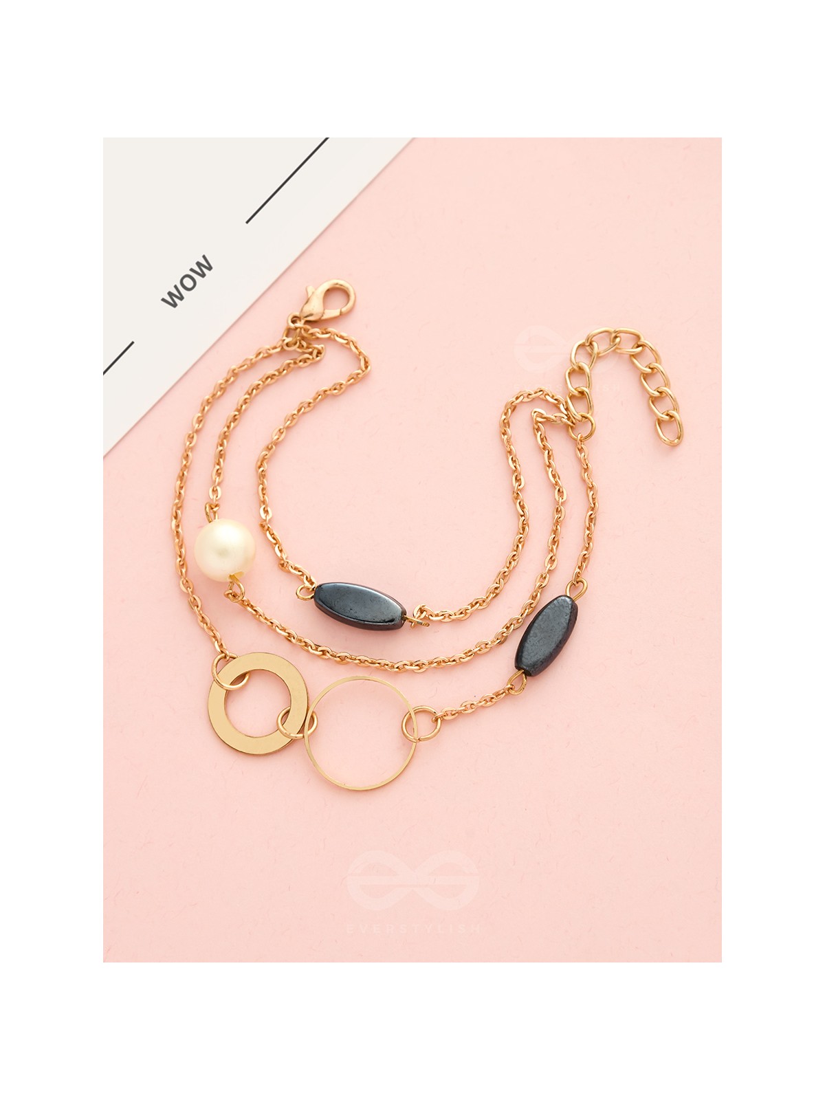 Day 'n' Nite- Pearl and Stones Studded Golden Bracelet