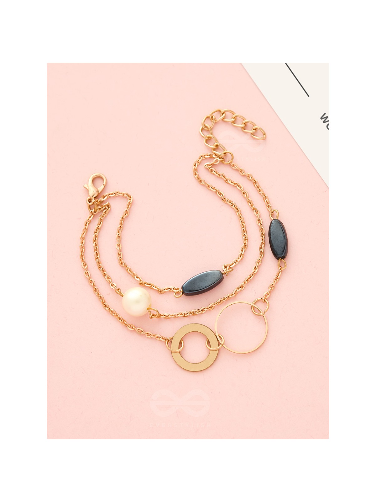 Day 'n' Nite- Pearl and Stones Studded Golden Bracelet