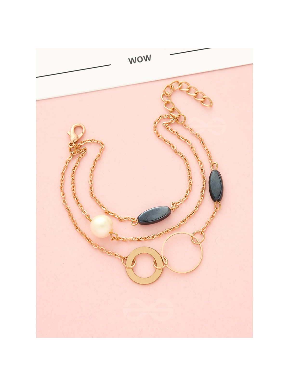 Day 'n' Nite- Pearl and Stones Studded Golden Bracelet