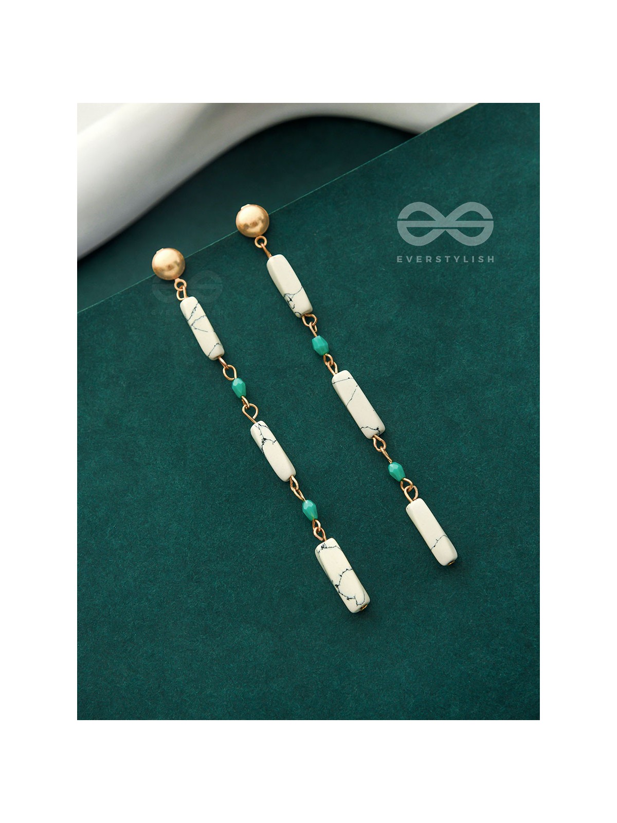 Marble-lous - Blue and White Stone Studded Golden Earrings