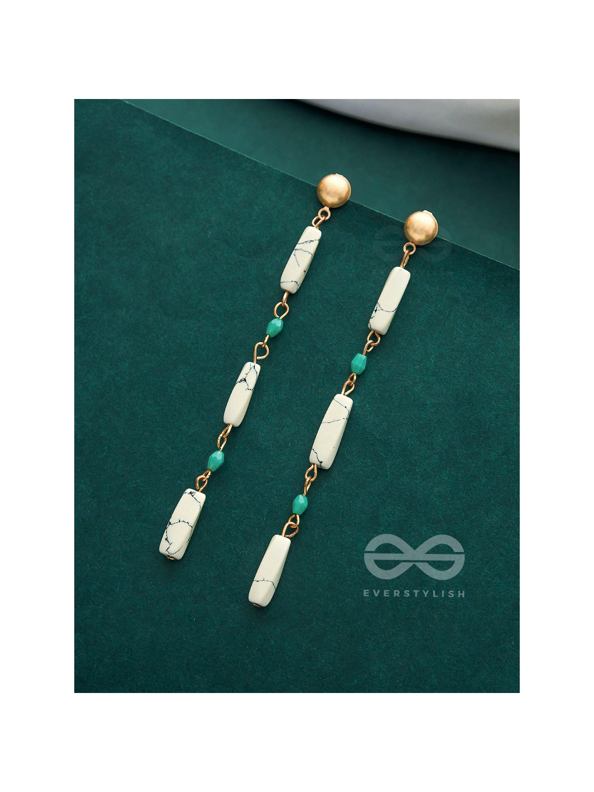 Marble-lous - Blue and White Stone Studded Golden Earrings