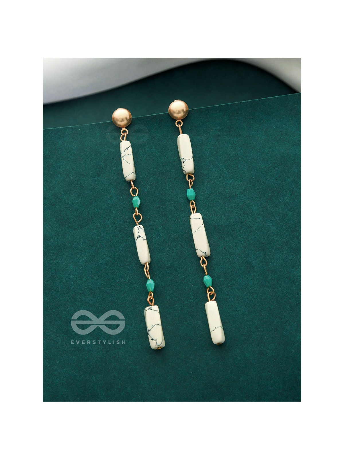 Marble-lous - Blue and White Stone Studded Golden Earrings