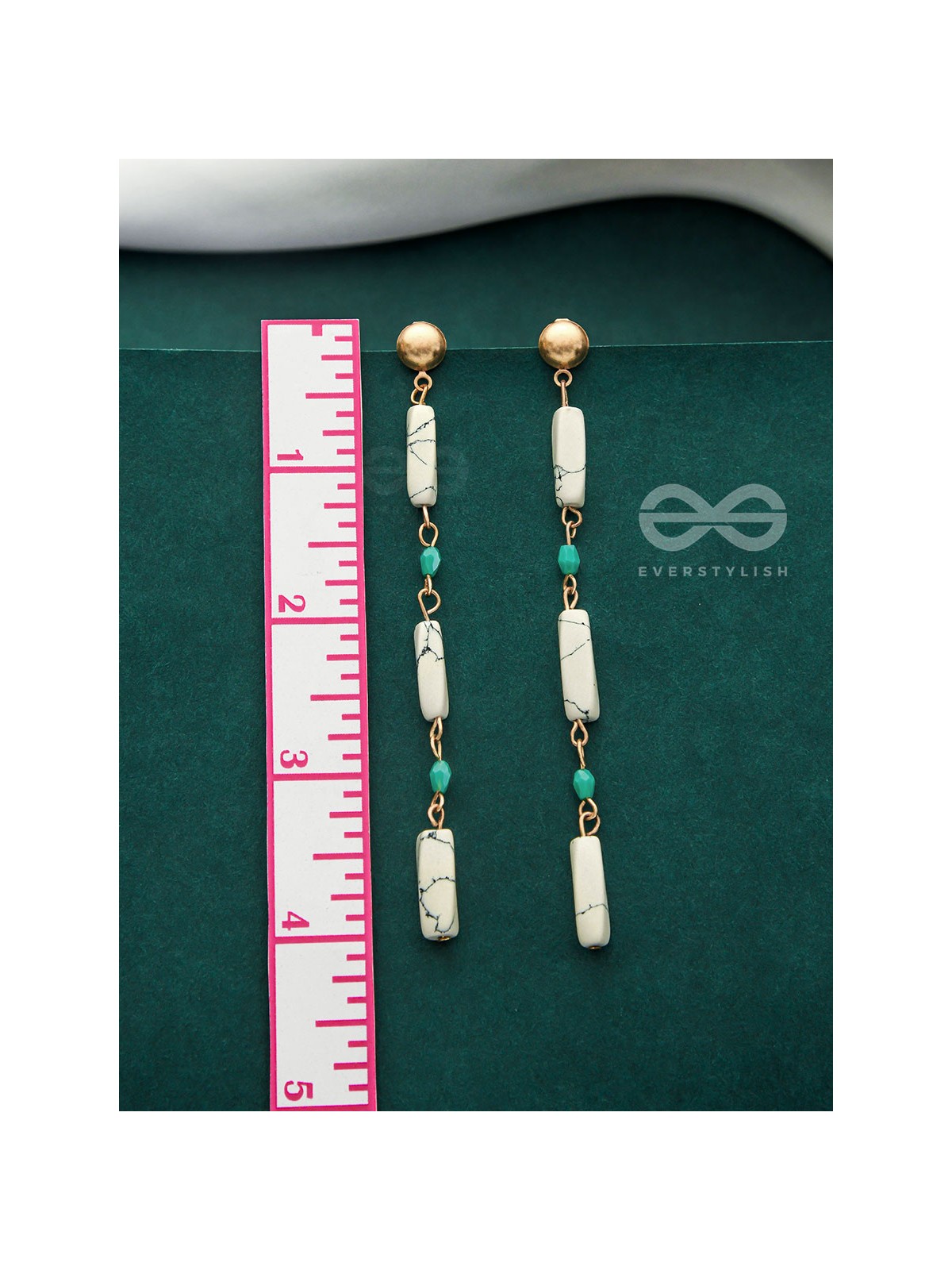 Marble-lous - Blue and White Stone Studded Golden Earrings