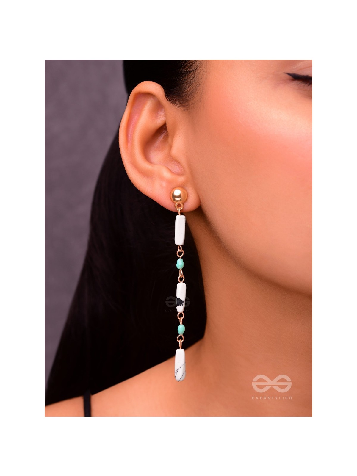 Marble-lous - Blue and White Stone Studded Golden Earrings