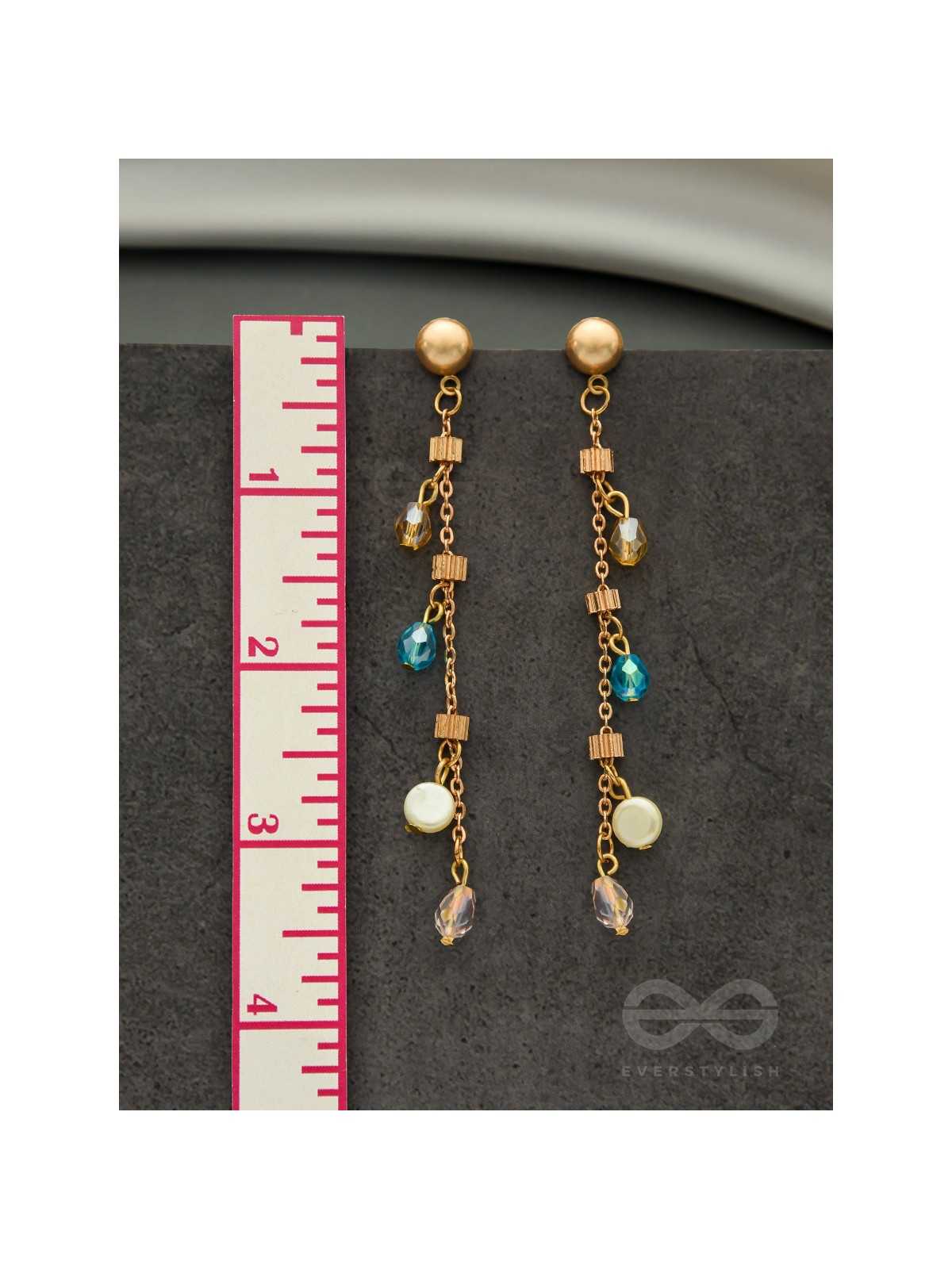 The Ice Crystal Trail- Blue Crystal and Pearl Studded Golden Earrings