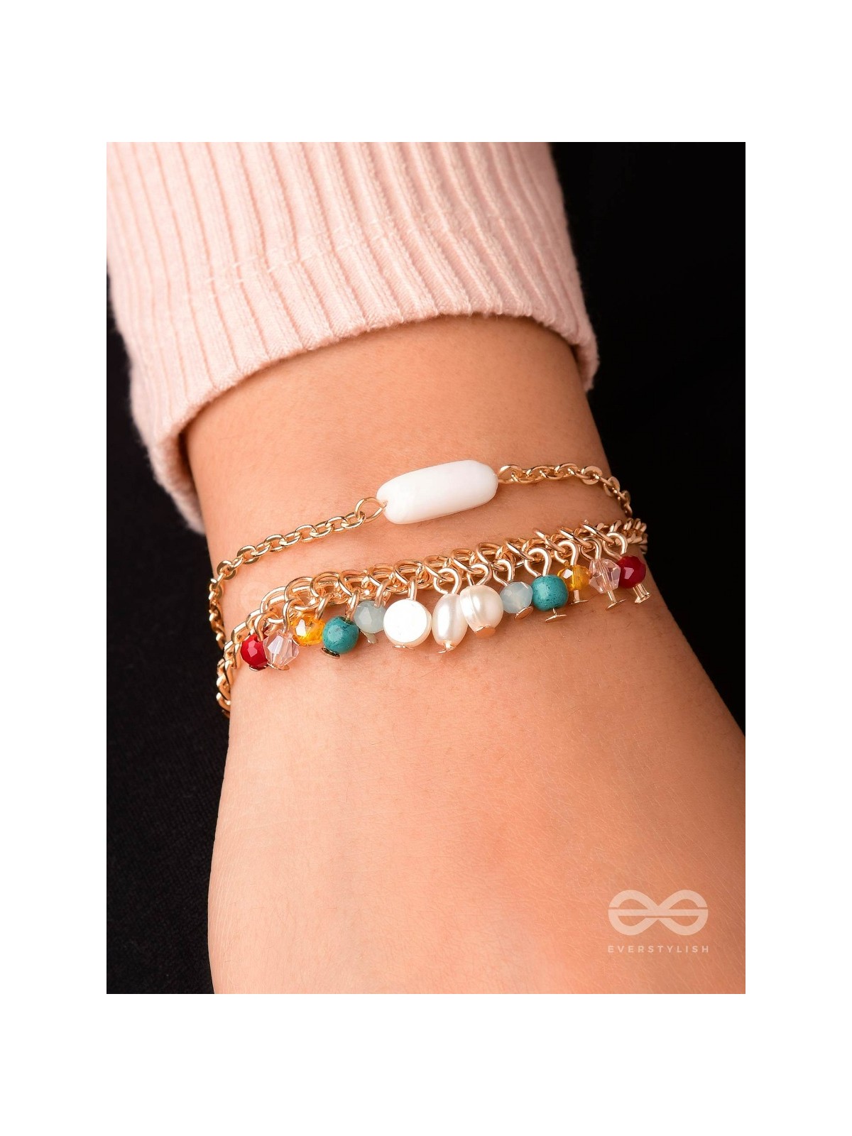 The Divine Galaxy- Pearls and Beads Studded Golden Bracelet