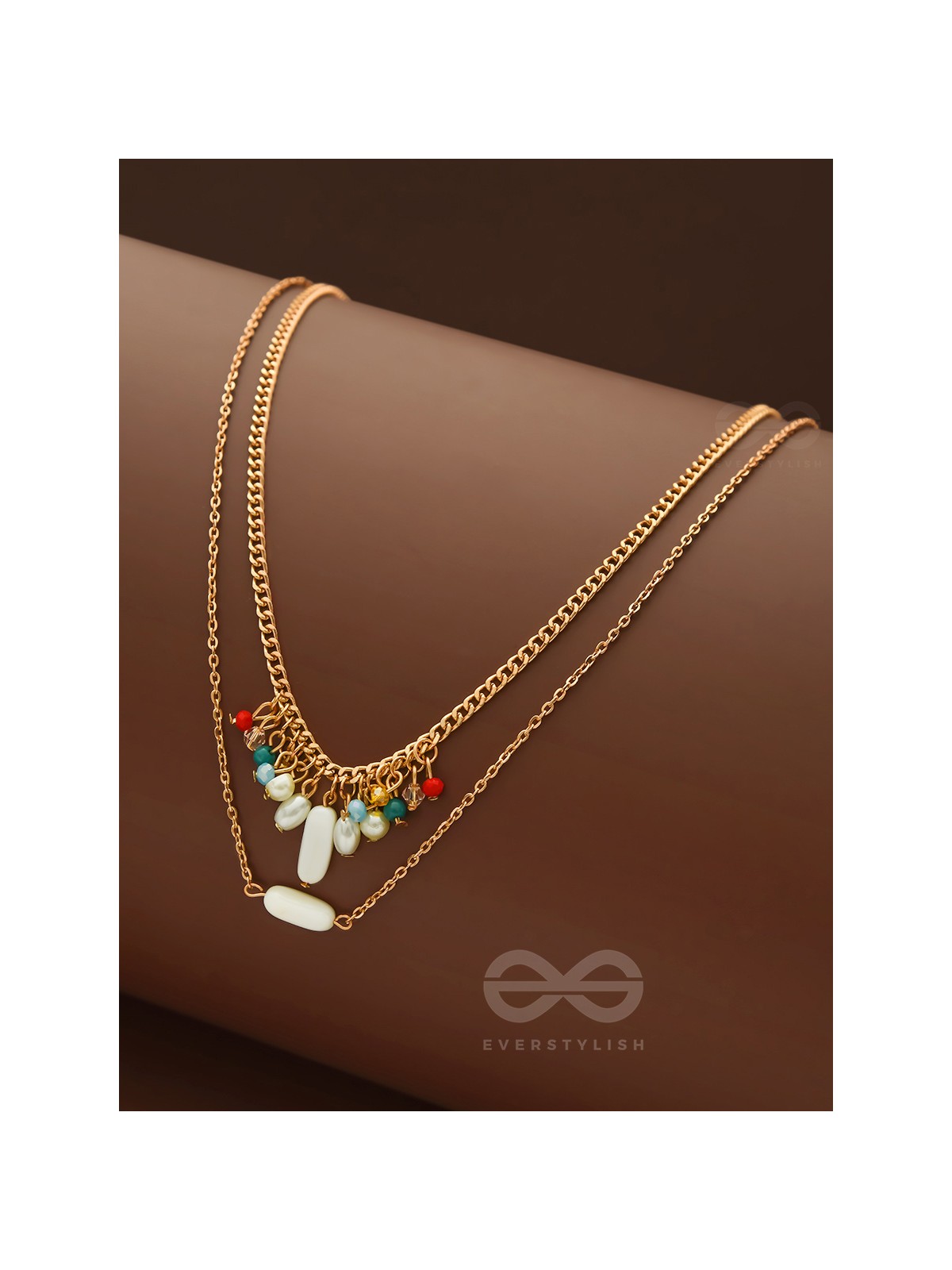 The Interstellar Charm- Pearls And Beads Studded Golden Necklace With Anti-Tarnish Coating 