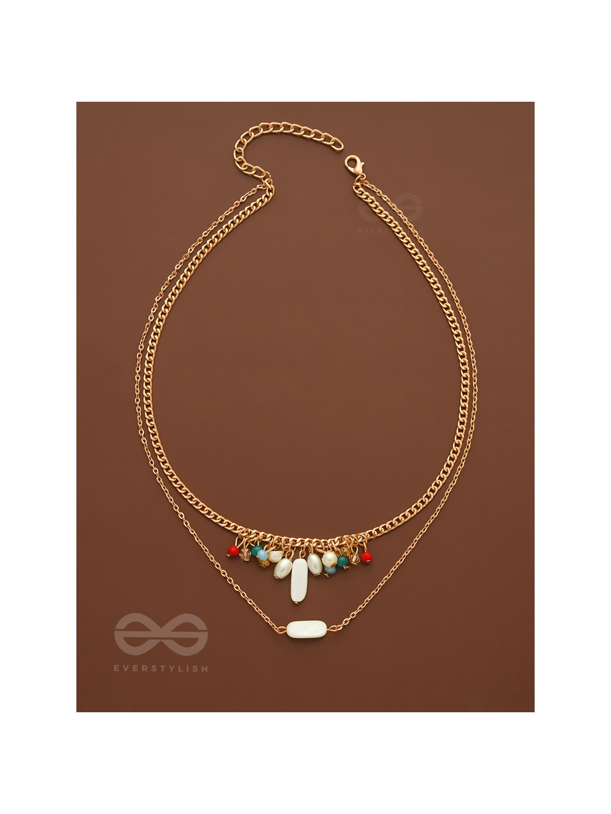 The Interstellar Charm- Pearls And Beads Studded Golden Necklace With Anti-Tarnish Coating 