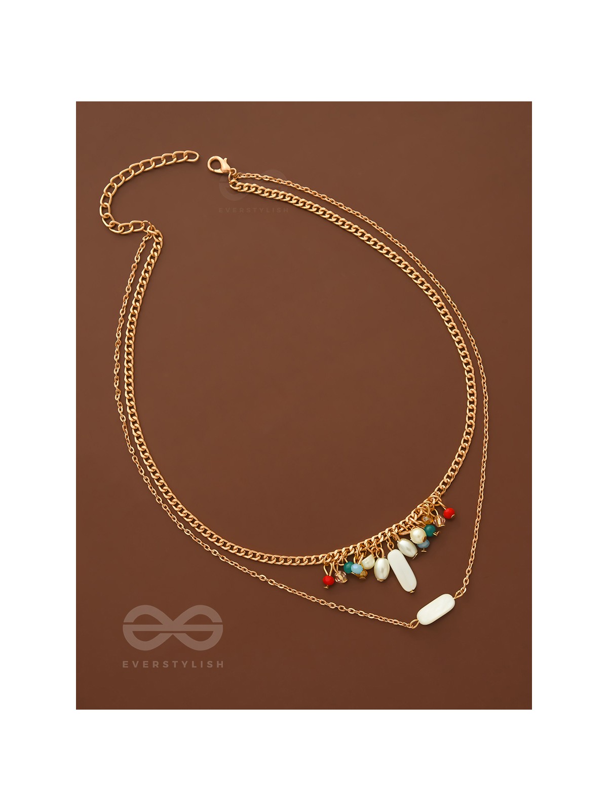 The Interstellar Charm- Pearls And Beads Studded Golden Necklace With Anti-Tarnish Coating 