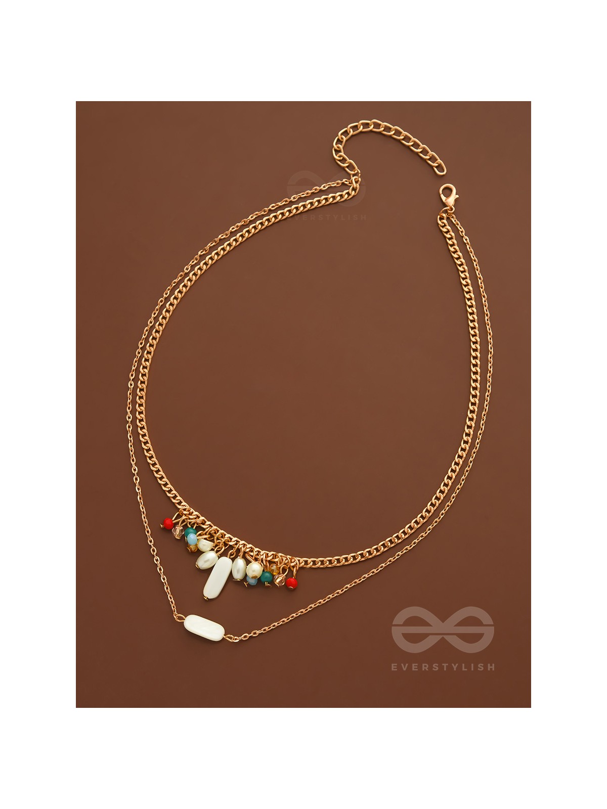 The Interstellar Charm- Pearls And Beads Studded Golden Necklace With Anti-Tarnish Coating 