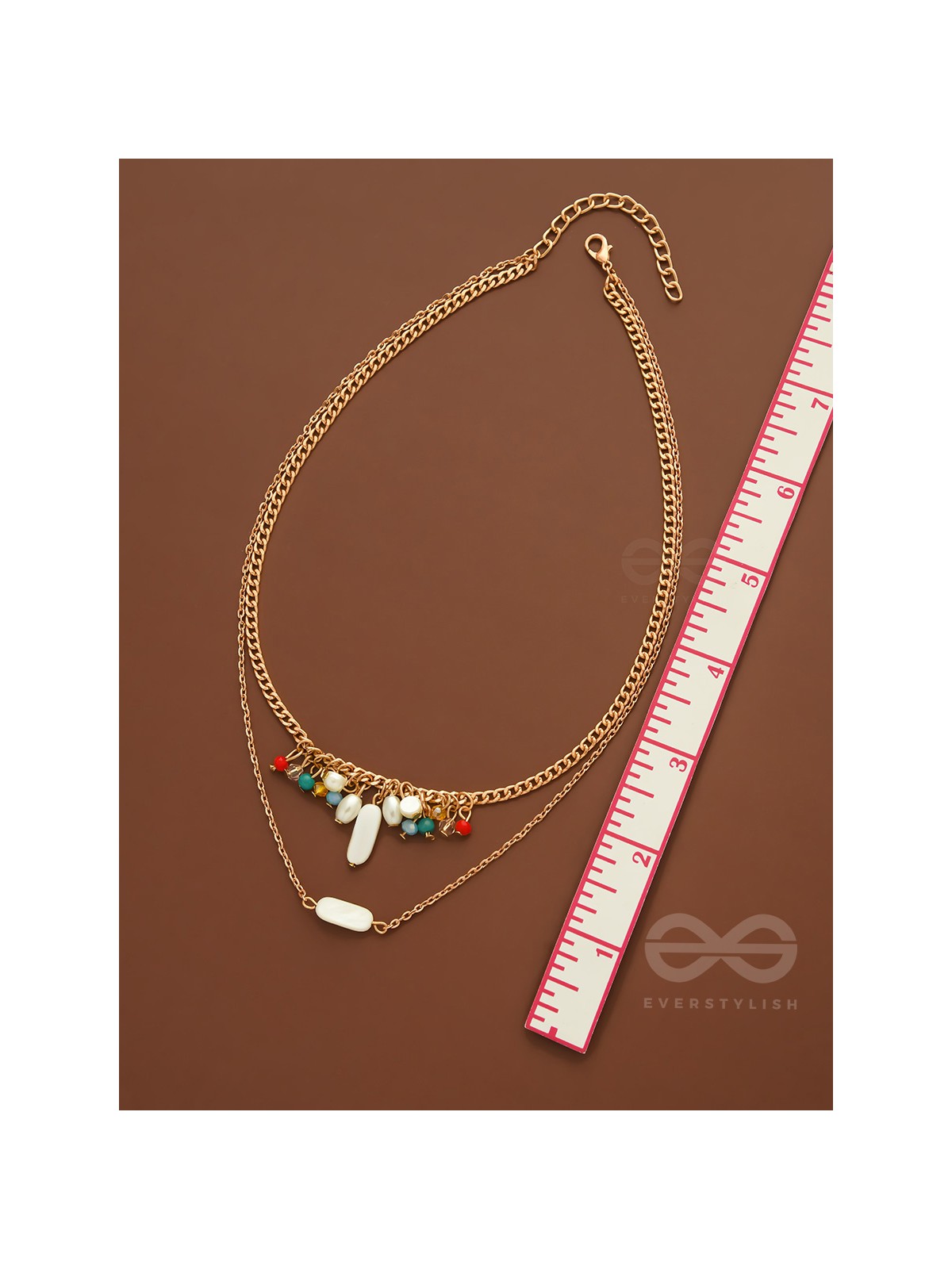 The Interstellar Charm- Pearls And Beads Studded Golden Necklace With Anti-Tarnish Coating 