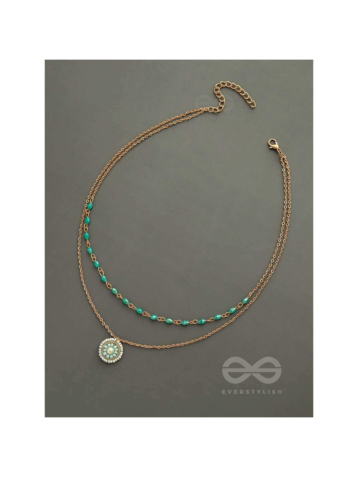 The Moonlit Sea- Beads Studded Embroidered Layered Golden Necklace With Anti-Tarnish Coating 