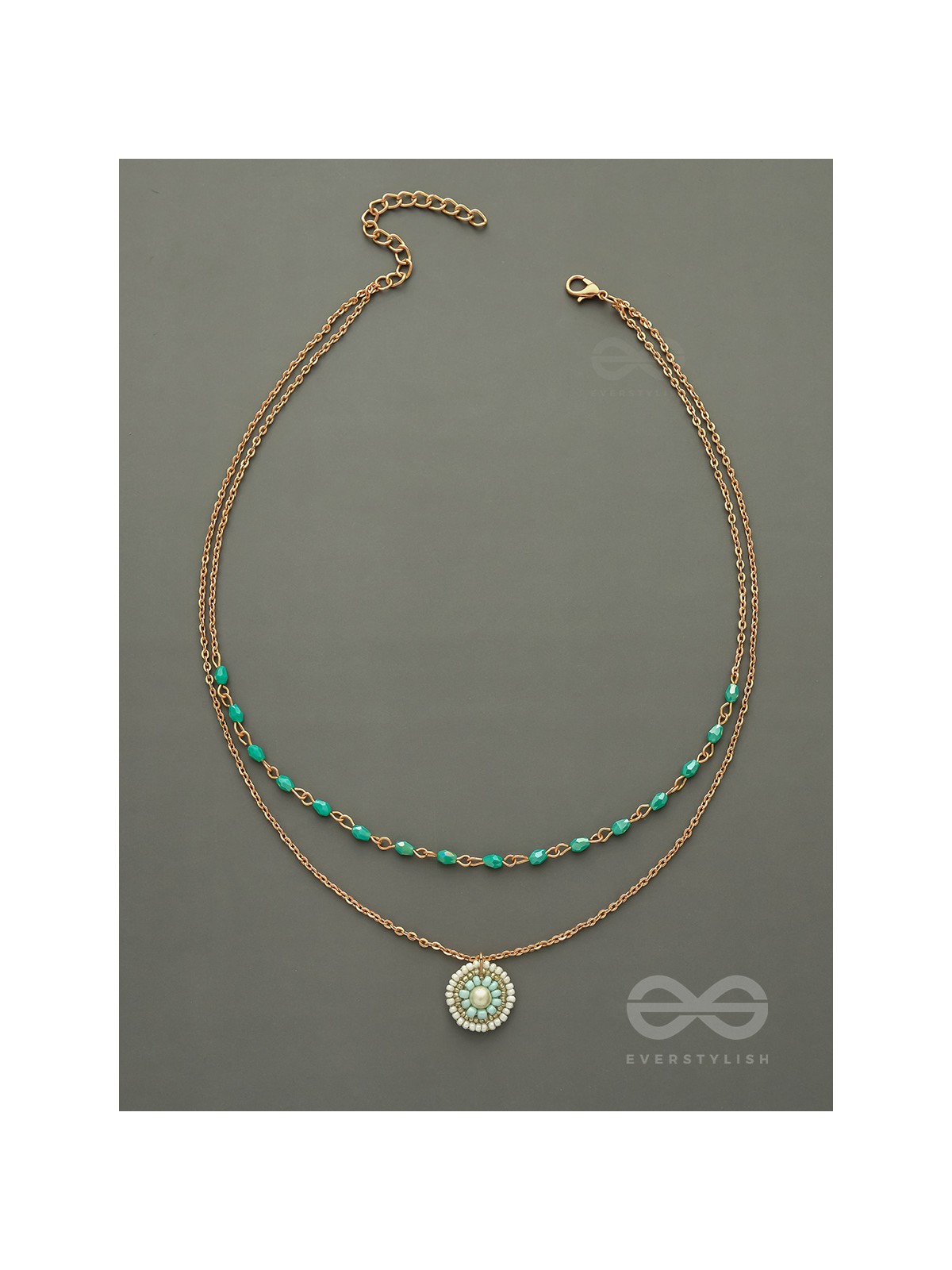 The Moonlit Sea- Beads Studded Embroidered Layered Golden Necklace With Anti-Tarnish Coating 