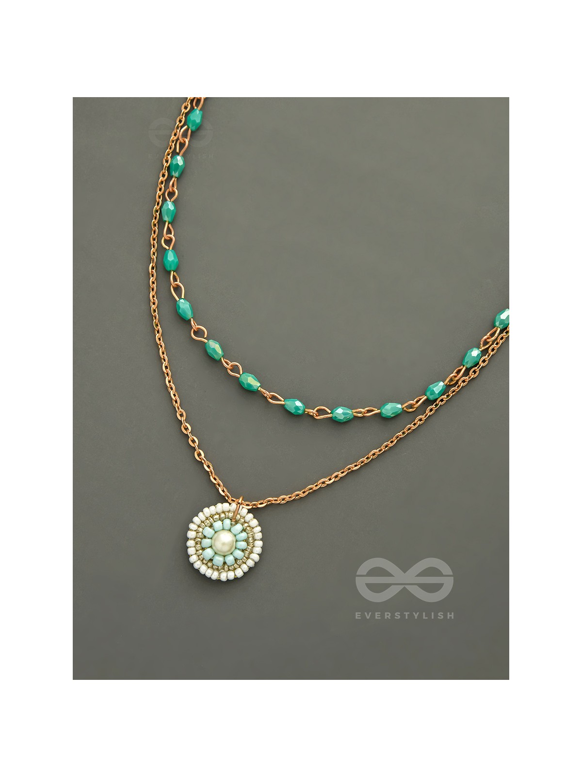 The Moonlit Sea- Beads Studded Embroidered Layered Golden Necklace With Anti-Tarnish Coating 