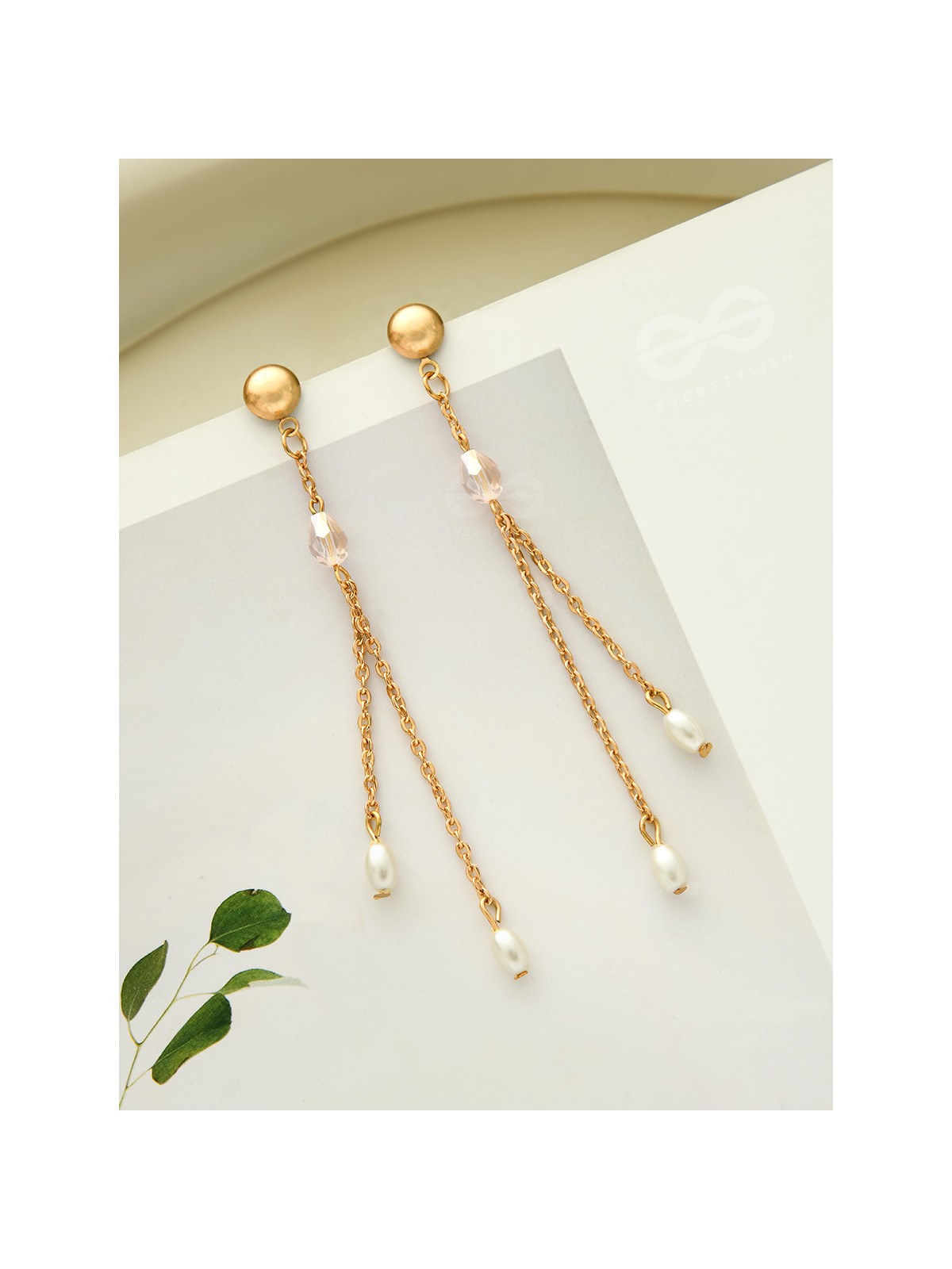 The Frozen Drops- Crystal and Pearl Studded Golden Earrings