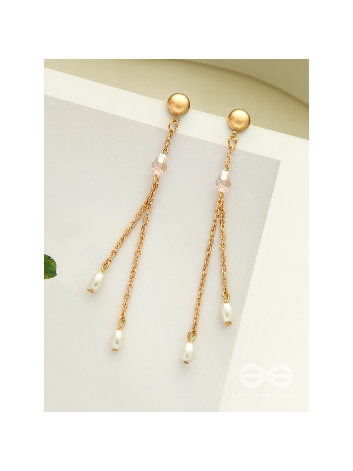 The Frozen Drops- Crystal and Pearl Studded Golden Earrings