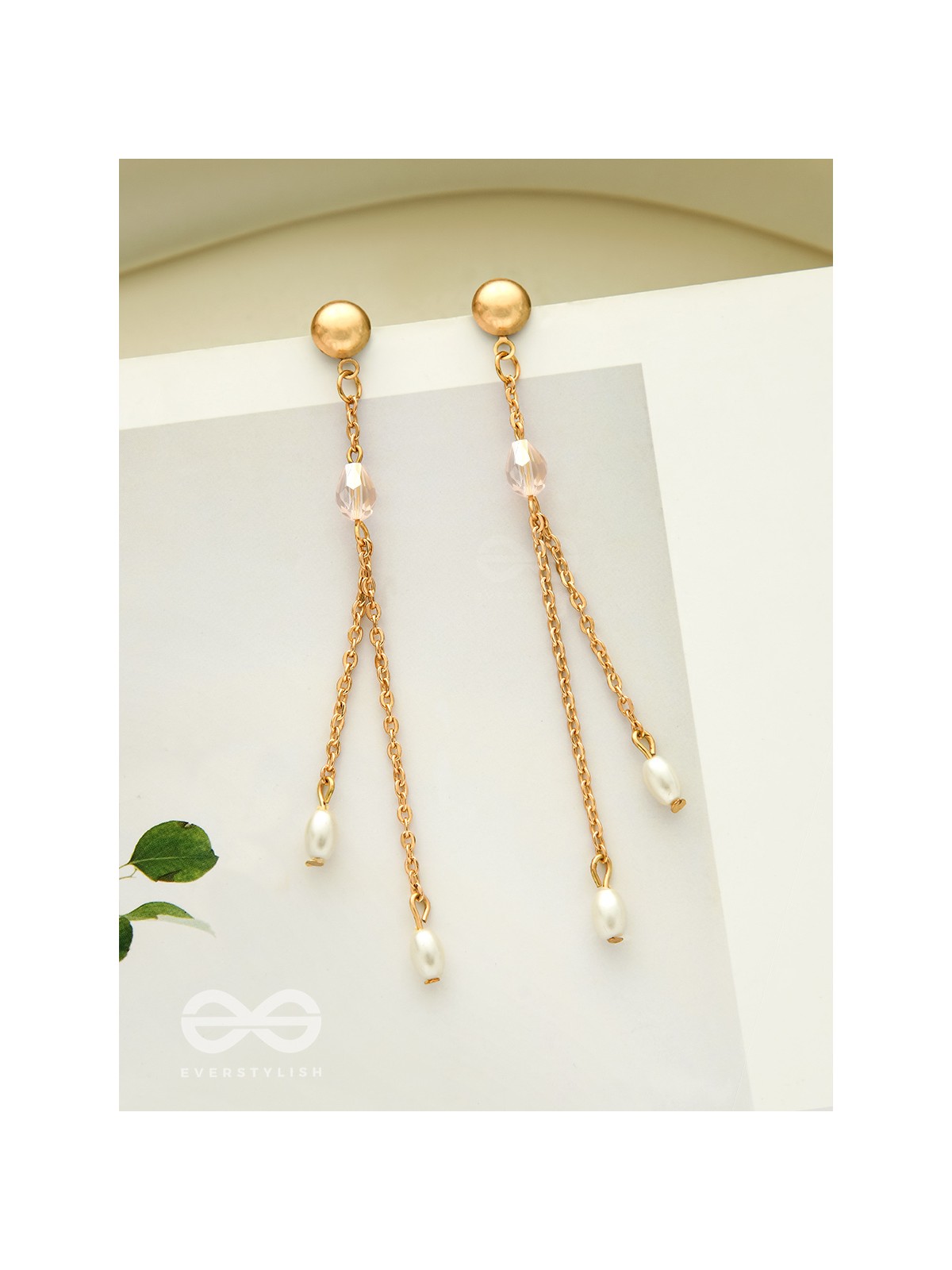 The Frozen Drops- Crystal and Pearl Studded Golden Earrings