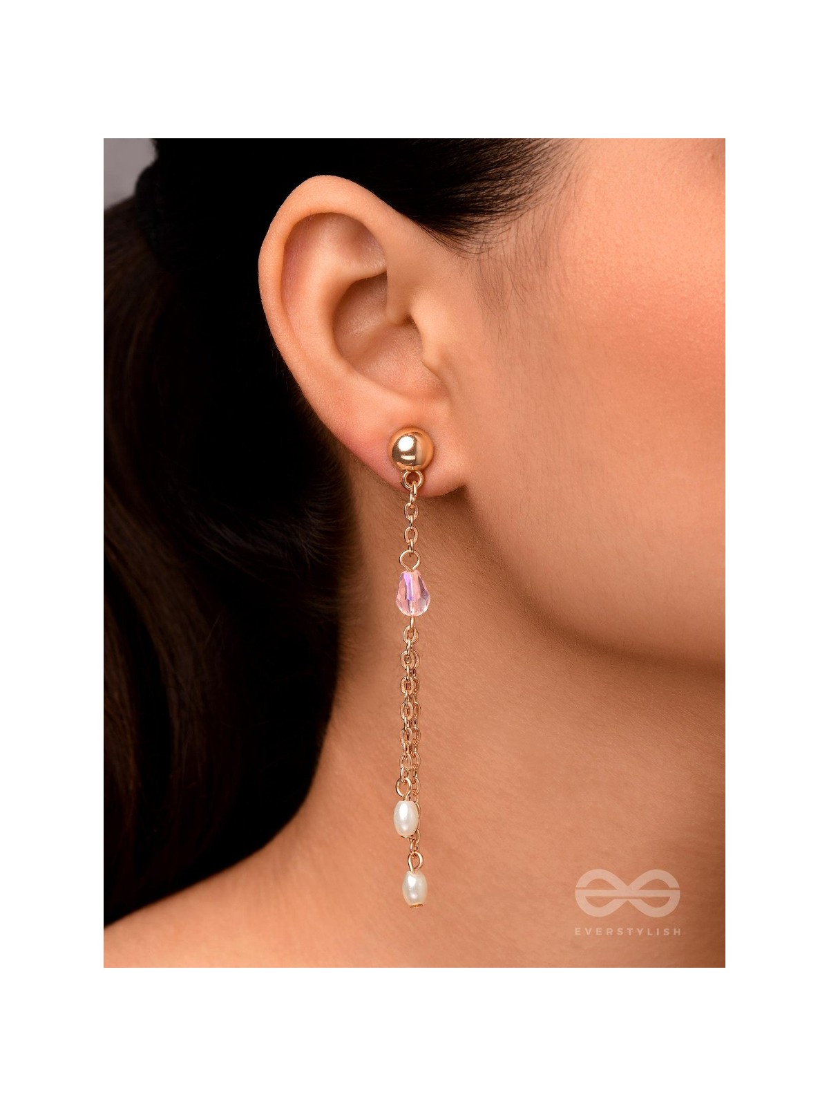 The Frozen Drops- Crystal and Pearl Studded Golden Earrings